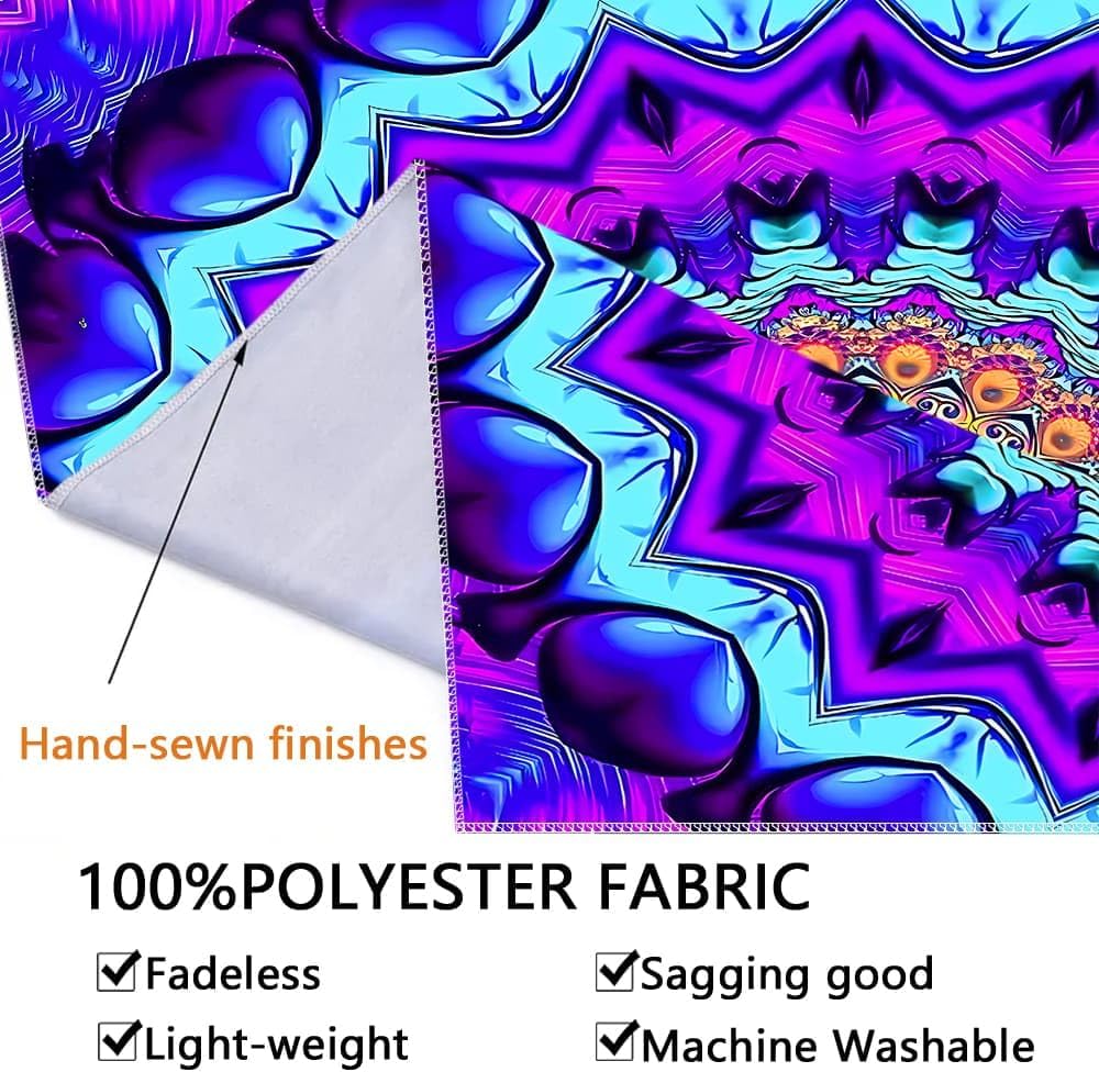 Blacklight Mandala Tapestry for Bedroom, Black Light Posters for Adults and Teens, Colorful UV Reactive Aesthetic Bohemian Wall Art Decor (40 x 30 Inches)