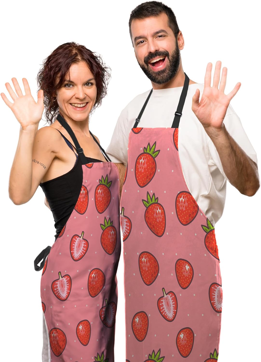 Kitchen Apron for Men Strawberry and Strawberry Slices Cute Aprons for Women for Cooking Restaurant BBQ Painting Crafting Gardening 27” (W) x 31” (H), Waterproof Aprons