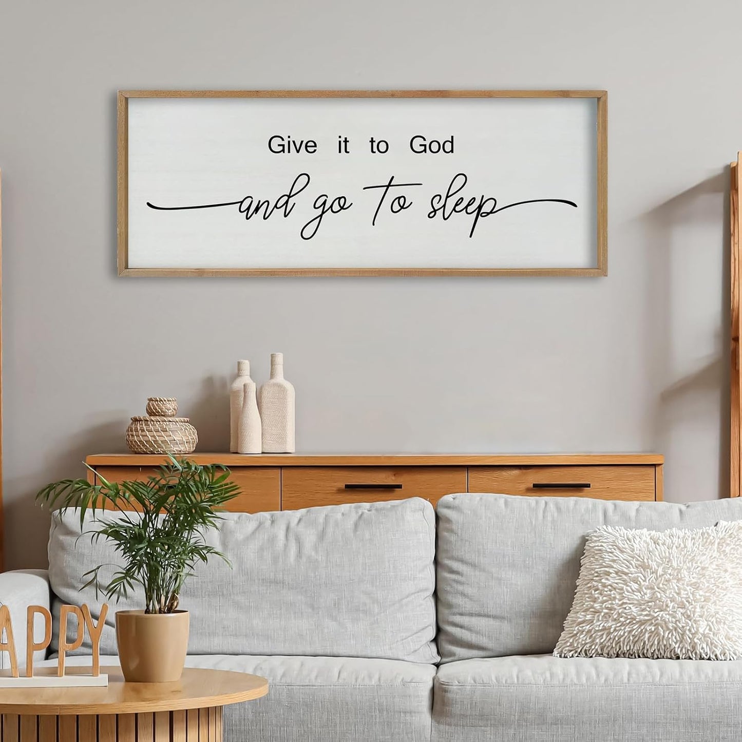 SRSZHIYUE Give It To God And Go to Sleep Sign Wall Decor 40"×15" for Master Bedroom Above Bed Guest Room Over Art Decoration (Wood)