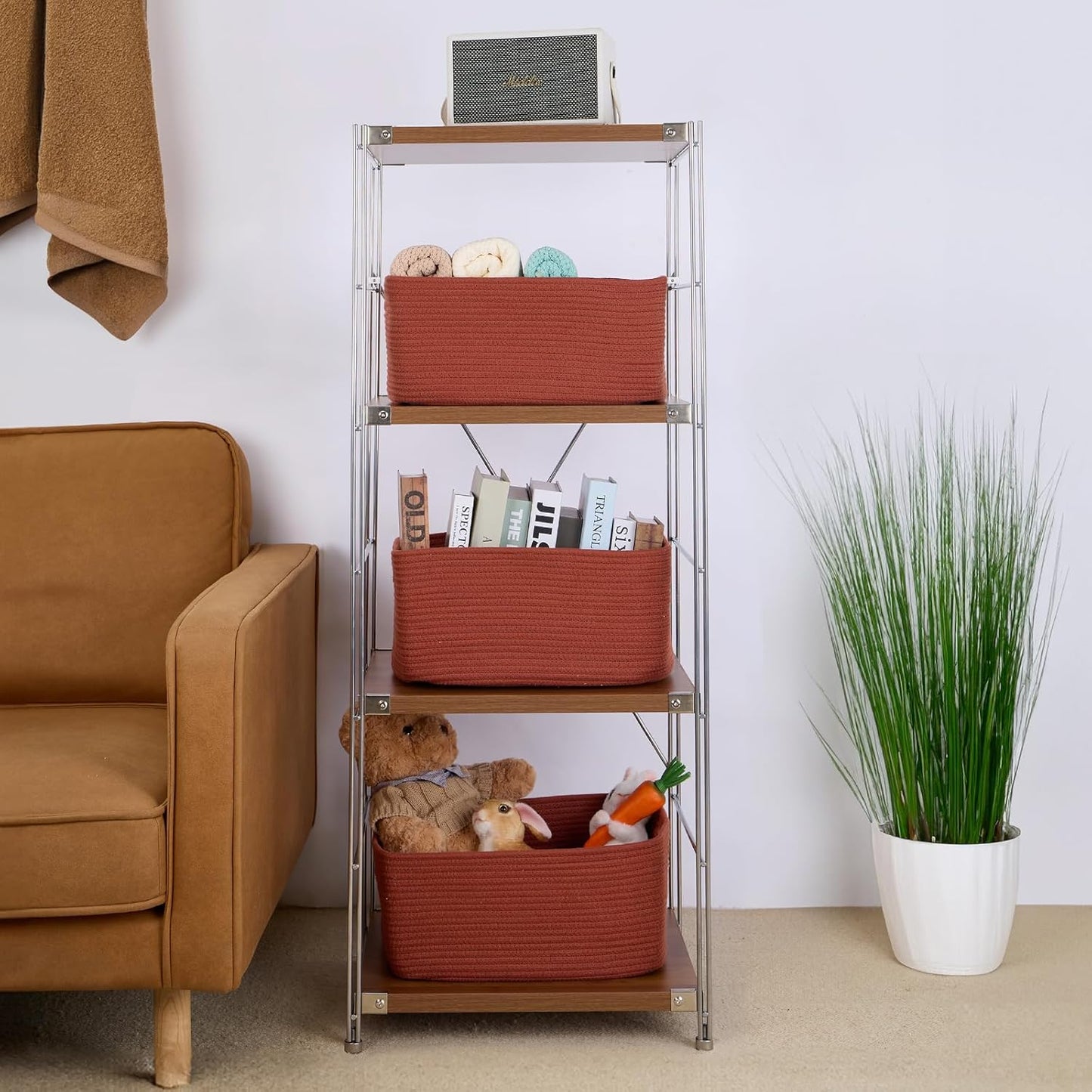 Large Storage Baskets for Shelves, Closet Organizers Bins for Clothes Blanket Towels, Baby Nursery, Toy Baskets Box, Woven Rope Baskets, 17 x 13 x 7.5”, 2 Packs Oxide Red