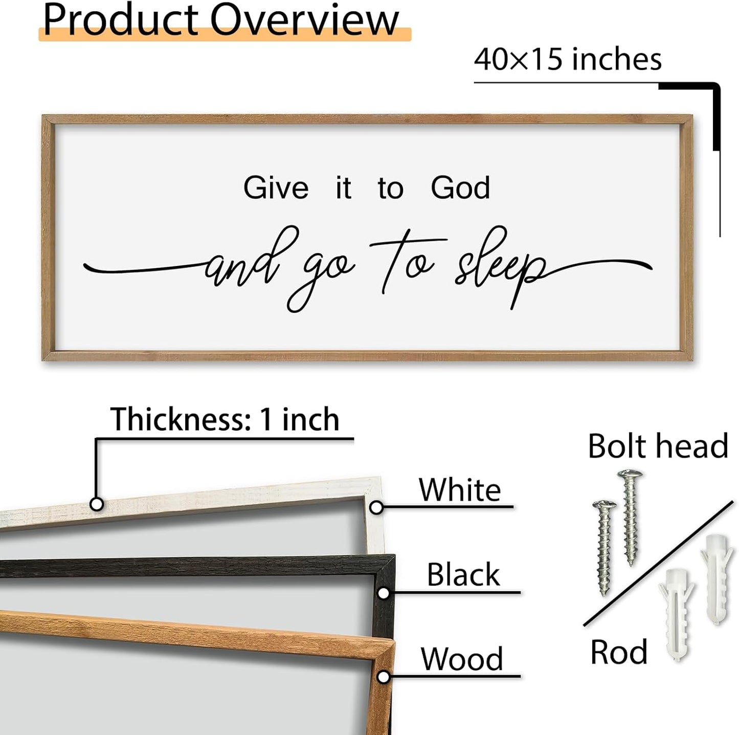 SRSZHIYUE Give It To God And Go to Sleep Sign Wall Decor 40"×15" for Master Bedroom Above Bed Guest Room Over Art Decoration (Wood)
