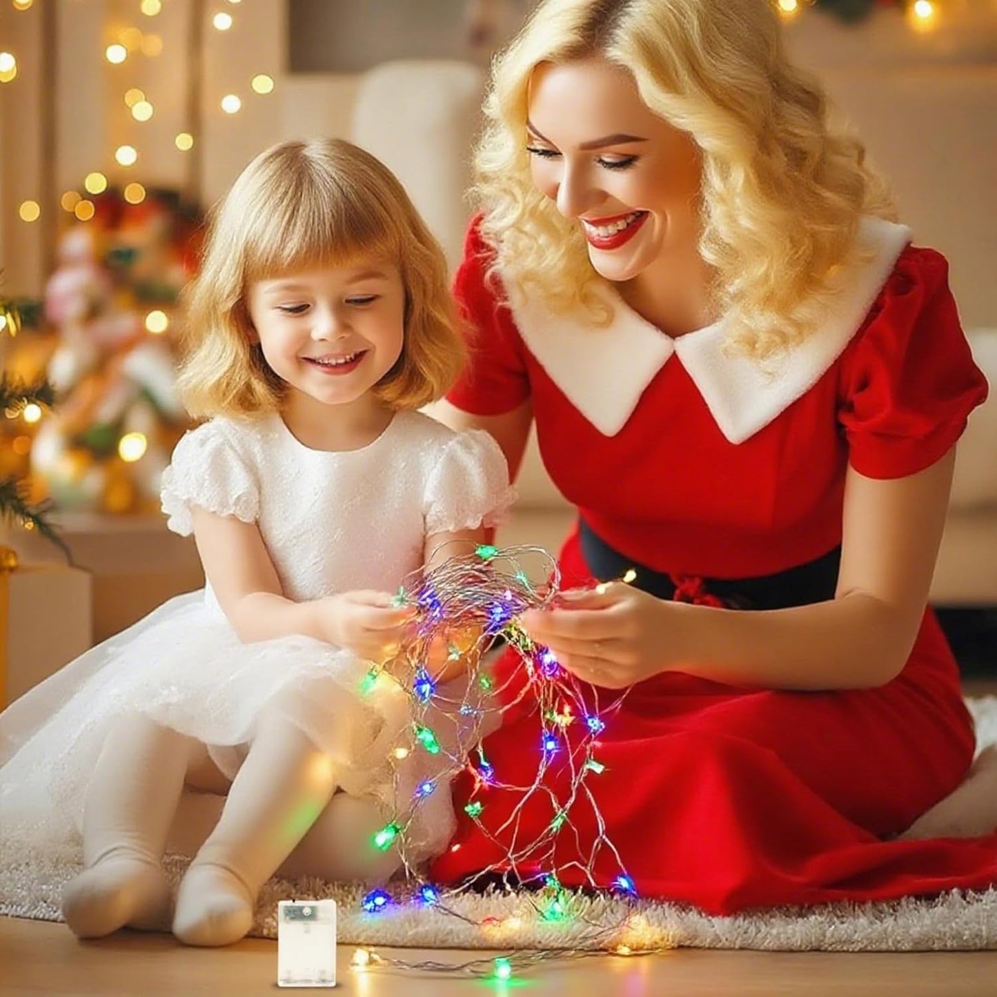 Fairy Lights Battery Operated String Lights 16.4ft 50LED Flashing and Constant Light Waterproof Silver Wire for Christmas DIY Party Bedroom Wedding (Multicolor, 2 Pack)