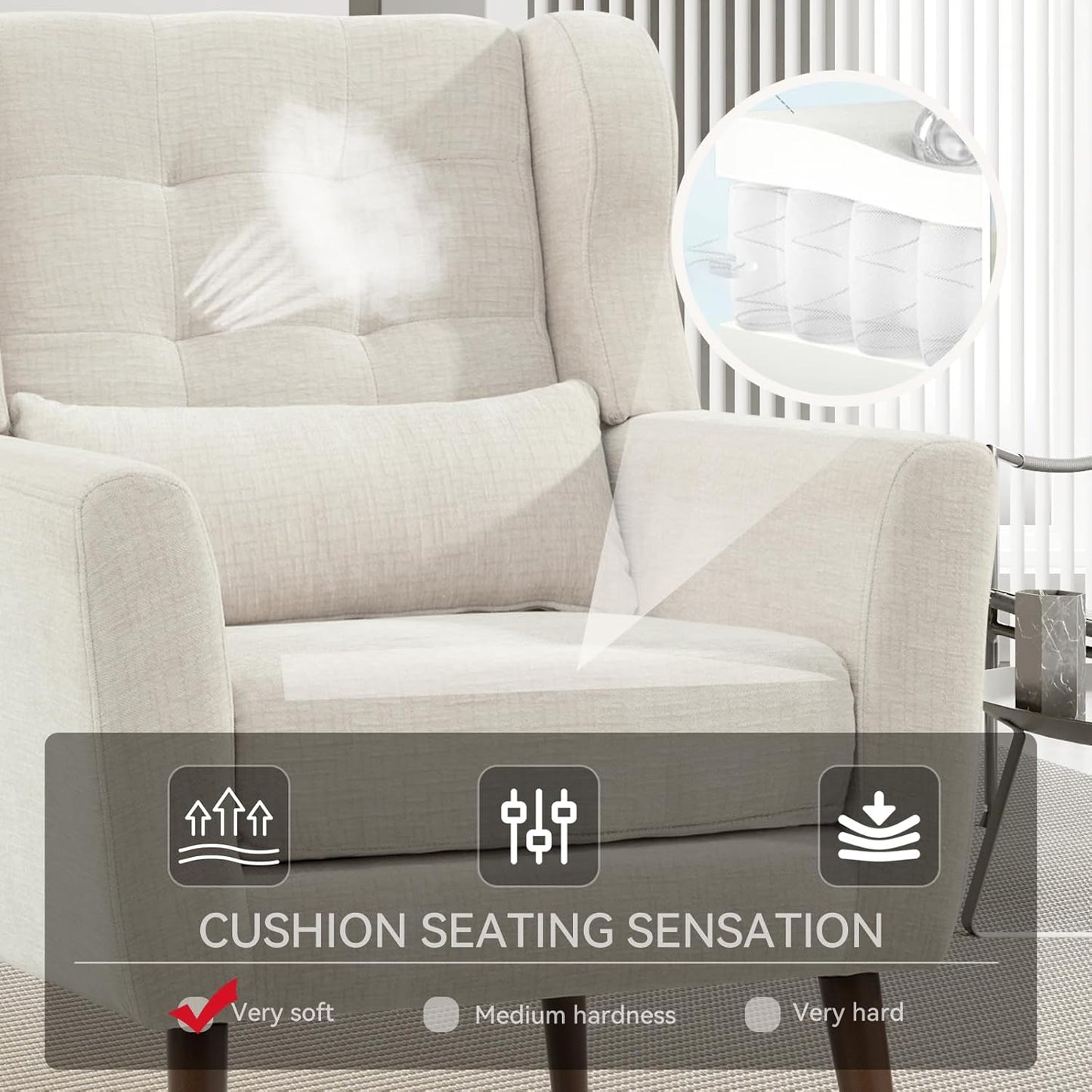 Modern Accent Chair, Upholstered Armchair with Pillow, Fabric Single Sofa Chair with Lounge Seat and Wood Legs Accent Chair for Living Room Bedroom Small Spaces (Beige, Set of 2)