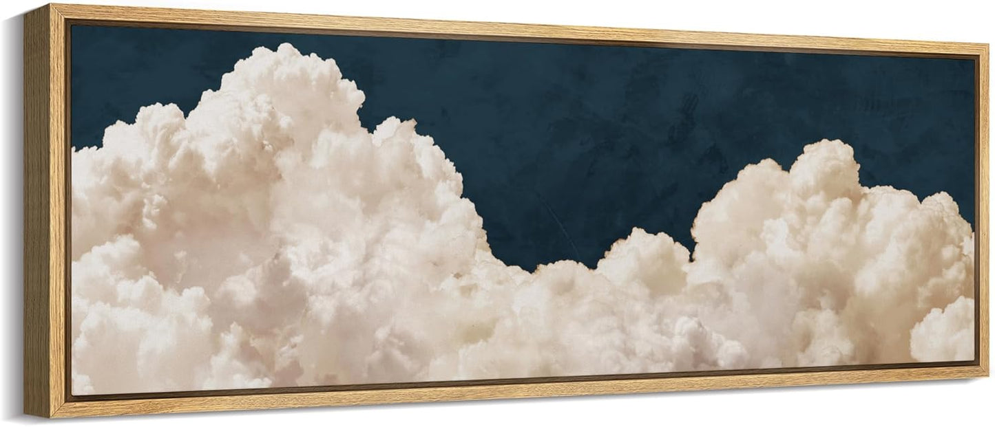 MUDECOR Large Framed Canvas Print Wall Art Cumulus Clouds Panoramic Dramatic Skyline Illustrations Antique Retro Fine Art Illustrations Decorative Colorful for Bedroom - 60"x20"