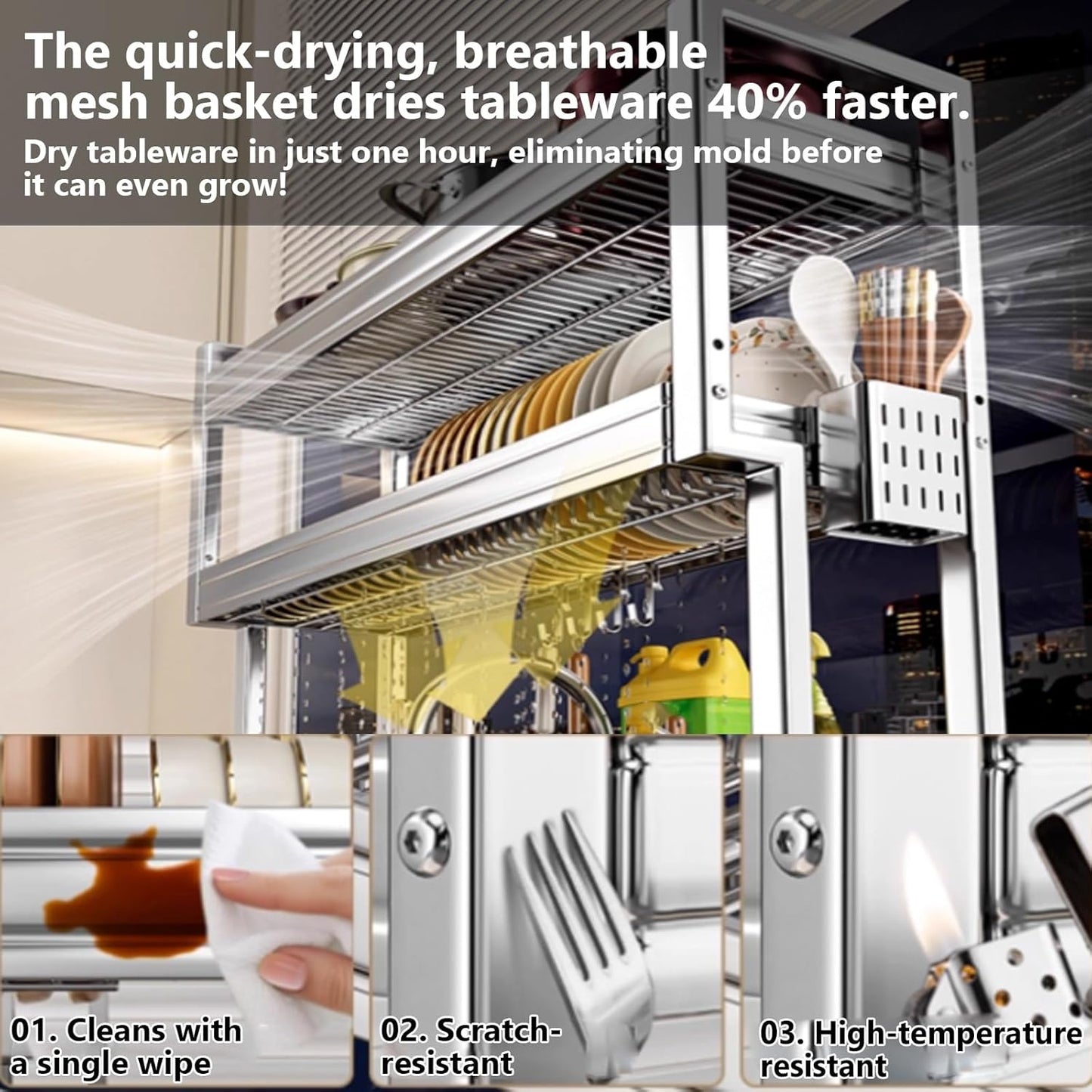 Kitchen Sink Rack Sink Above The Dish Drain Dish Washing Rack Stainless Steel Multifunctional Dish Storage Rack,Over The Sink Drying Rack for Dishes(2,75cm/29.5in)