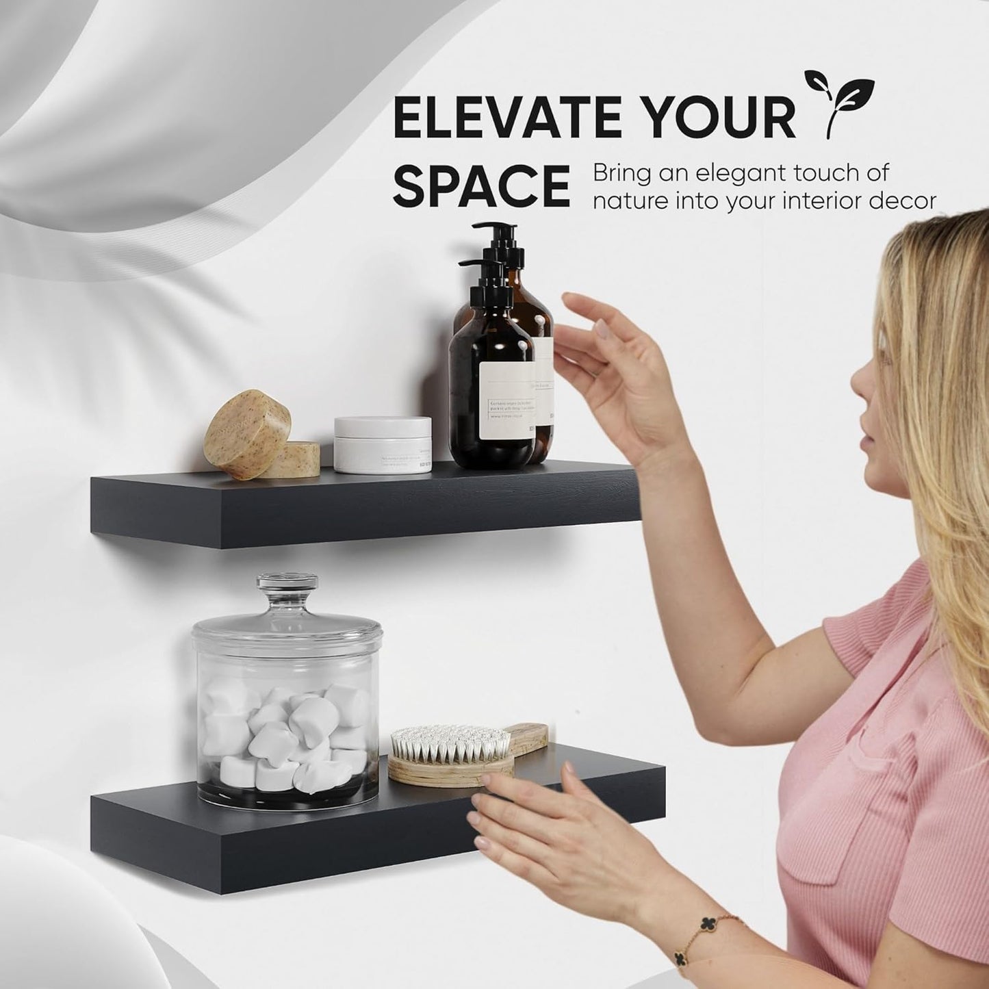 Homeforia Floating Shelf Black 12 inch, High End Solid Real Wood Small 12inch Floating Shelves for Wall Mounted, Black Wooden 12 in Floating Shelves, Heavy Duty Bracket, 12 X 6.5 X 1.75 inch, Set of 3