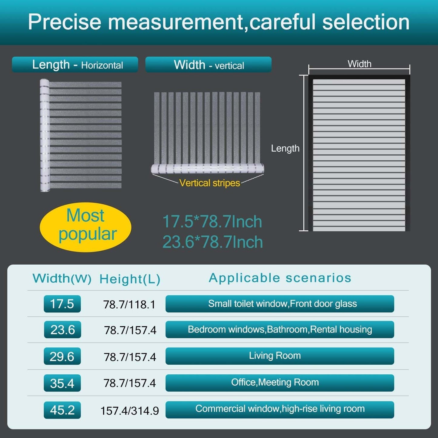 Window Privacy Film with Installation Tools, Static Cling, Anti UV, Heat Control, Ideal for Home Shower Office Glass Door (Stripes Pattern, 23.6X78.7Inch)