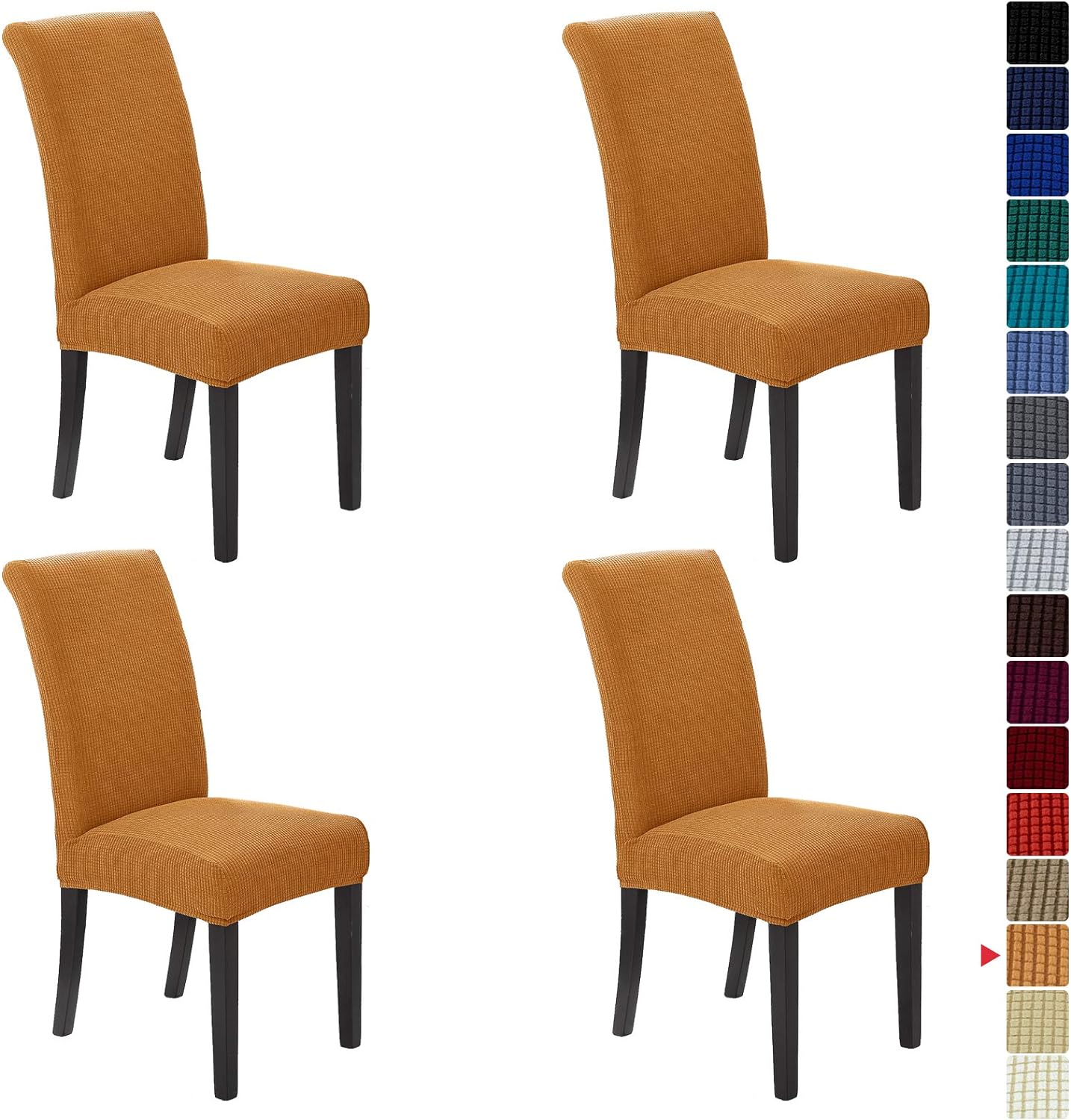 Howhic Stretch Chair Covers for Dining Room Set of 4, Removable Washable Dining Room Chair Covers, Dining Chair Slipcovers Seat Protector, Great Home Decor and Banquet Upholstery (Gold, 4 Pack)