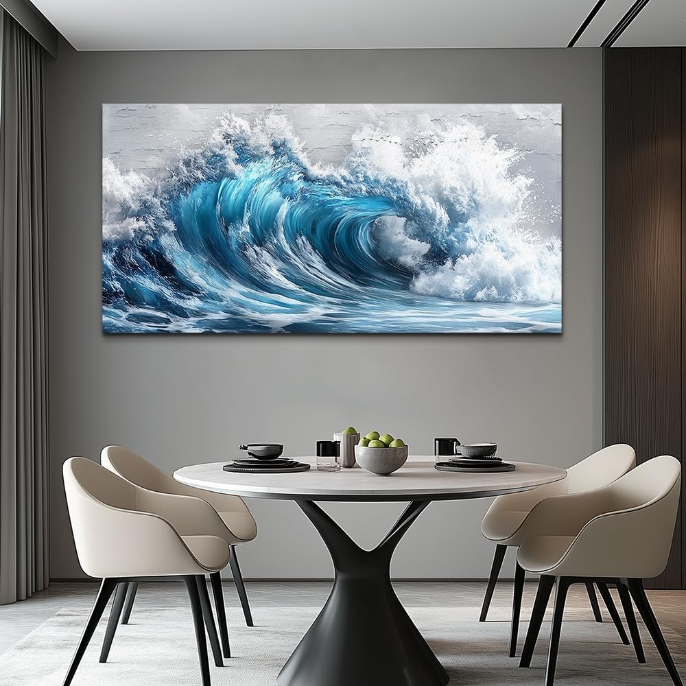ZUITINGHUA Canvas Wall Art For Living Room Large Wall Decor For Office Bedroom Decoration Ocean Wave Landscape Picture Black And White Painting Artwork Room Wall Mural Aesthetic Home Decor 30x60 In