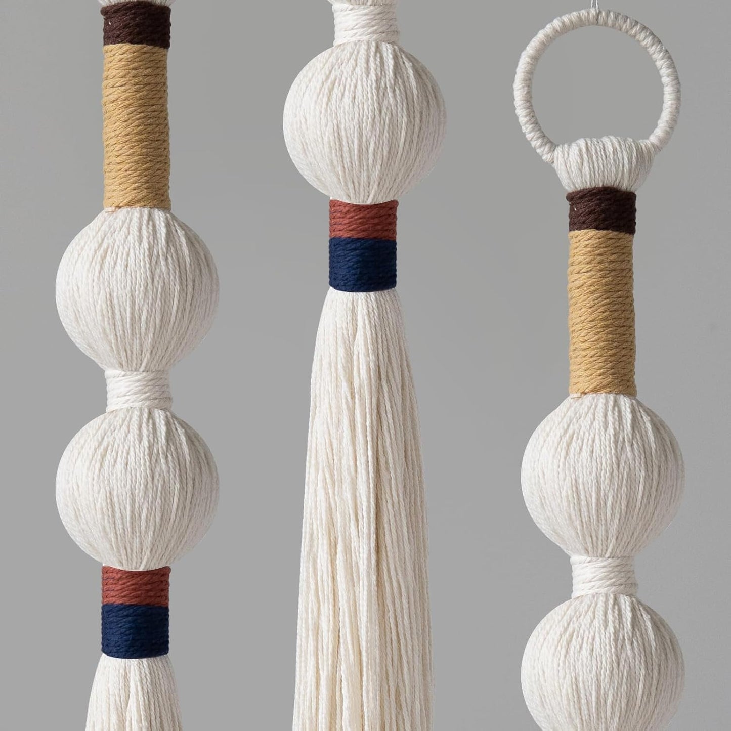 Macrame Wall Hanging Boho Decor Yarn Wall Art Small Sphericity Cotton Textile Tassel Hanging Fiber Art for Living Room Bedroom 27'' L x 2.3'' W