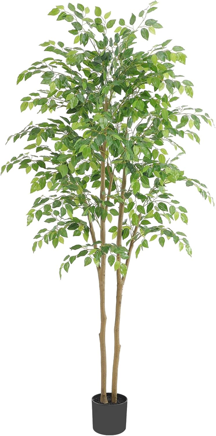 Tall UV Resistant Ficus Tree Artificial，6ft(72in) Faux Ficus Tree with Realistic Smooth and Shiny Leaves， Fake Trees Indoor Outdoor for Home Office Living Room Bedroom Foyer Porch Decor.