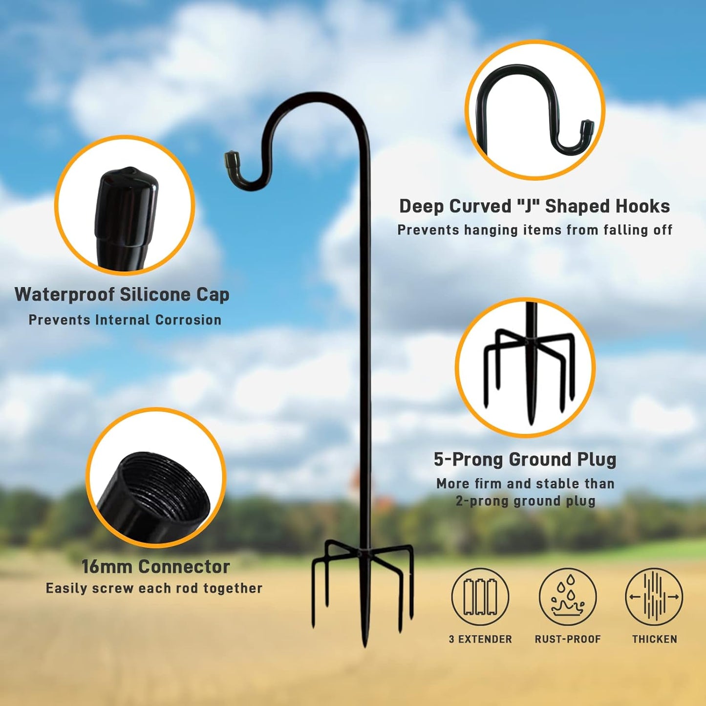 Shepherd Hooks Outdoor 36 Inches for Lanterns Heavy Duty Shepherd Stand Plant Hanger Yard Hooks for Solar Lights,Bird Feeder,Wedding,Mason Jar,Planter Pot