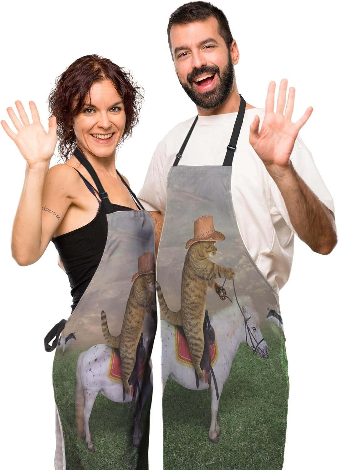 Kitchen Aprons for Women the Cat Cowboy on a Horse Mans Cooking Apron for Cooking Restaurant BBQ Painting Crafting Gardening 27” (W) x 31” (H), Waterproof Aprons