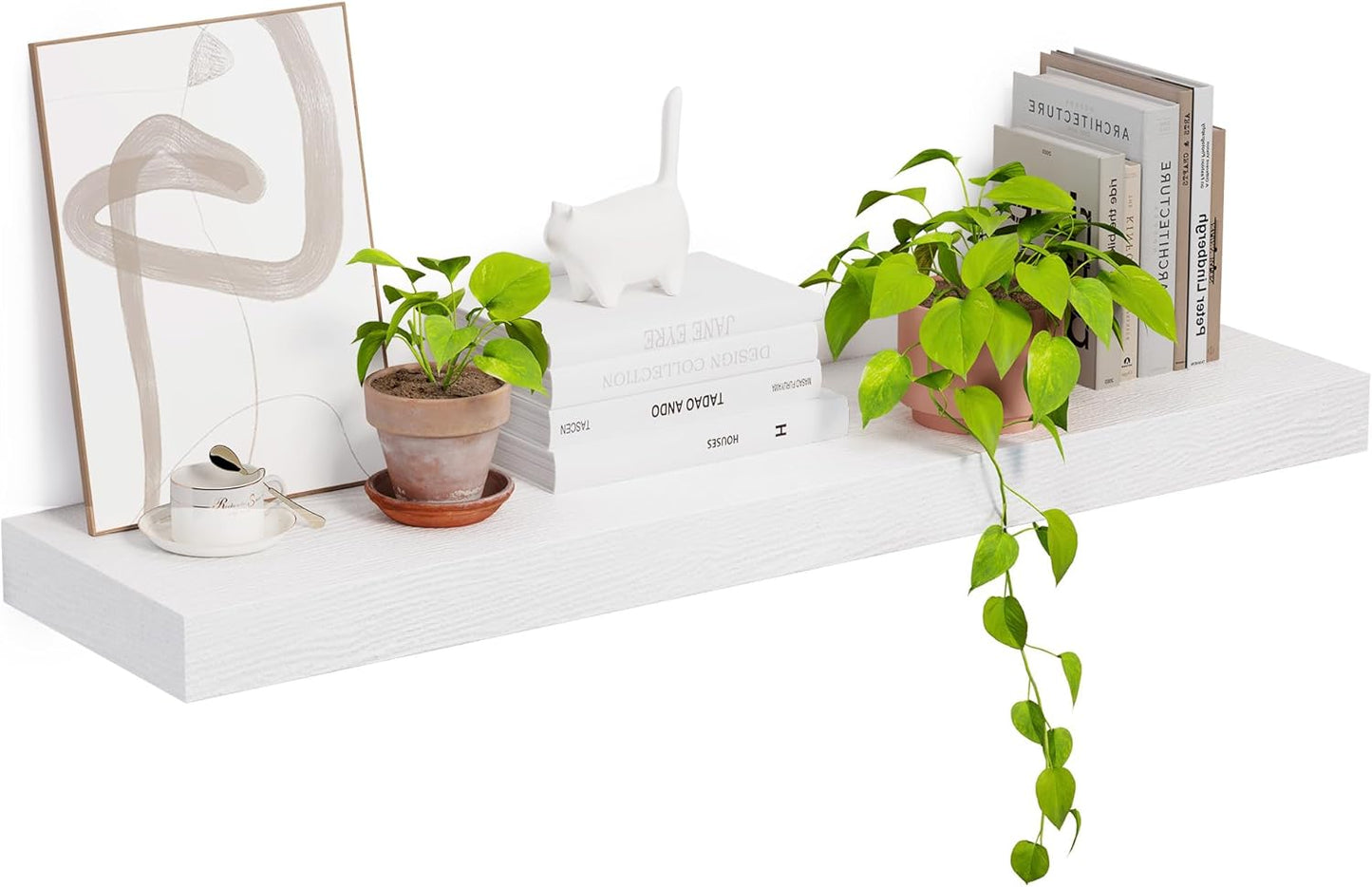 Heimlove 12 Inch Deep Floating Shelves, 48 x 12 inches Long, Large Display & Storage Shelf, Rustic Wood Wall Shelves for Fireplace Mantel, Set of 1(White)