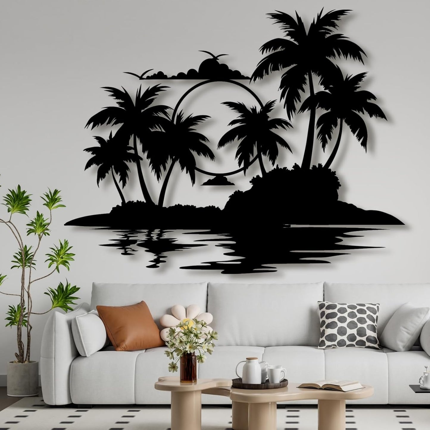 Palm Tree Metal Wall Decor,Palm Tree Metal Wall Art,Metal Palm Tree,Metal Palm Tree Wall Decor,Tropical Metal Wall Art,Beach Wall Decort,Metal Wall Decor (style 2,white,47 L" x 37 W" / 120 x 94 cm)