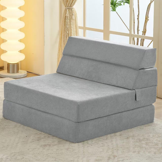 jela Foldable Sofa Bed Soft Foam Convertible Sleeper Chair Luxury Miss Fabric Fold Out Chair Bed Floor Couch with Back Support Floor Sofa for Living Room Bedroom (83"x33",Light Grey)