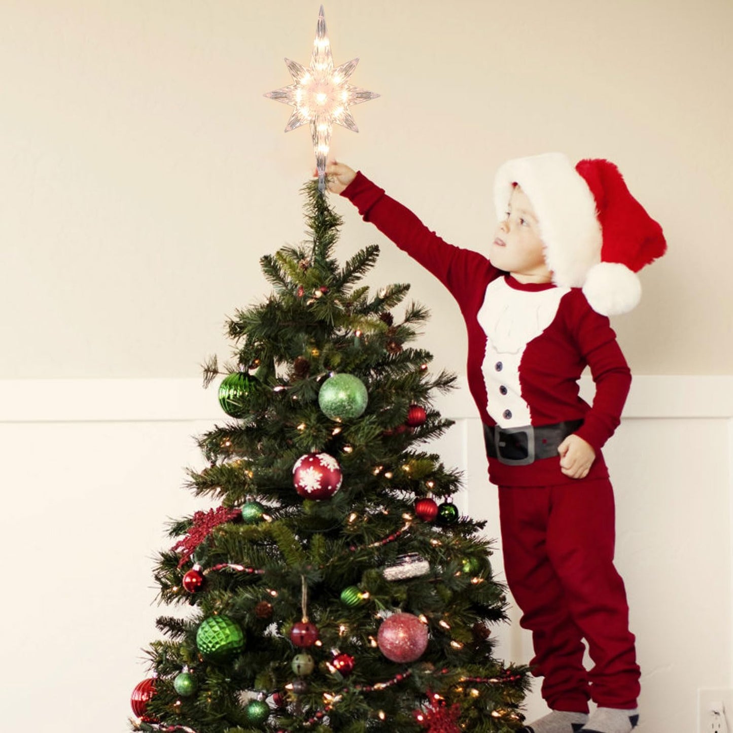 Lighted Christmas Tree Topper, Bethlehem Star Treetop with 41LED Warm White Fairy Lights, Holiday Christmas Tree Decorations