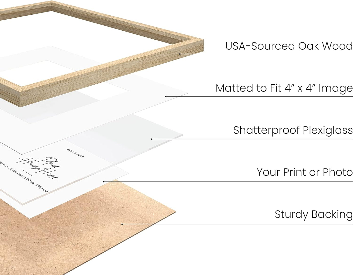 HAUS AND HUES Square Picture Frames 8 x 8 Set of 15 - Photo Gallery Wall Frame Set, Oak Wood, 8x8 Frames with Mat, Beige