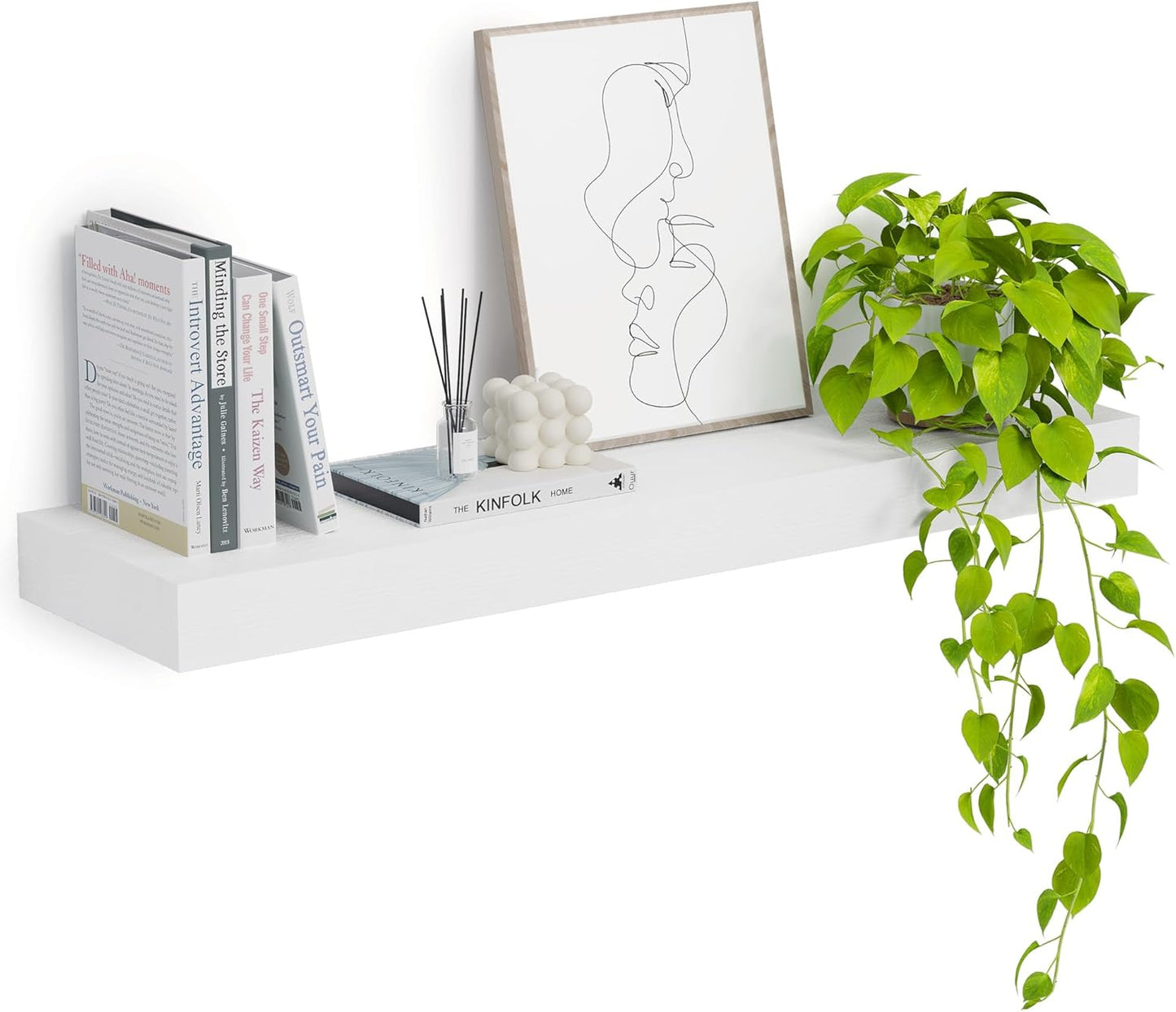 Heimlove 12" Deep Floating Shelves, 36 x 12 Inch Wall Mounted Long Floating Shelf with Invisible Brackets, for Home Decor, Bedroom, Kitchen, Living Room, Bathroom - 1 Pack, White