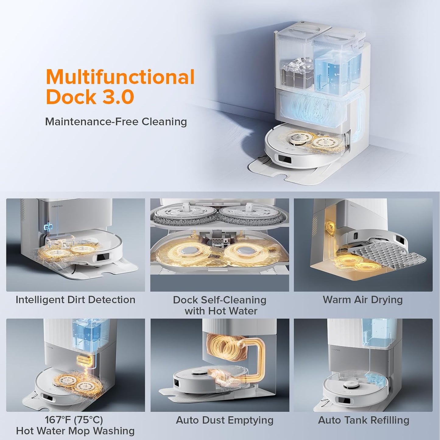 Roborock Qrevo Edge S5A Robot Vacuum and Mop, 17,000Pa, Zero-Tangling, DuoDivide Main Brush, FlexiArm Side Brush, Hot Water Mop Washing & Self-Cleaning, Warm Air Drying, Self-Emptying, White