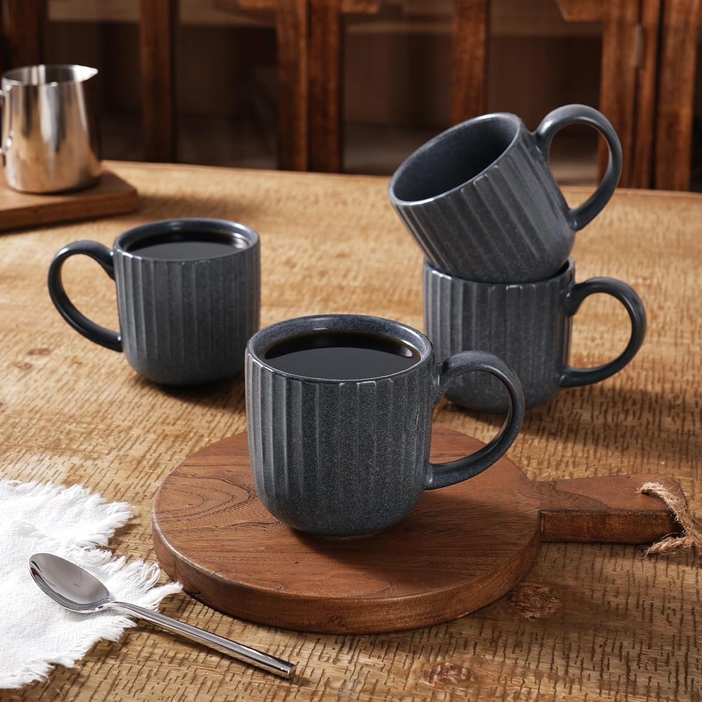 famiware Coffee Mugs Set of 4, Starlight 11 oz Mug Cup Set with Handle for Coffee, Tea, Cocoa, Milk - Ceramic Stoneware Mug Set, Matte Black Grey