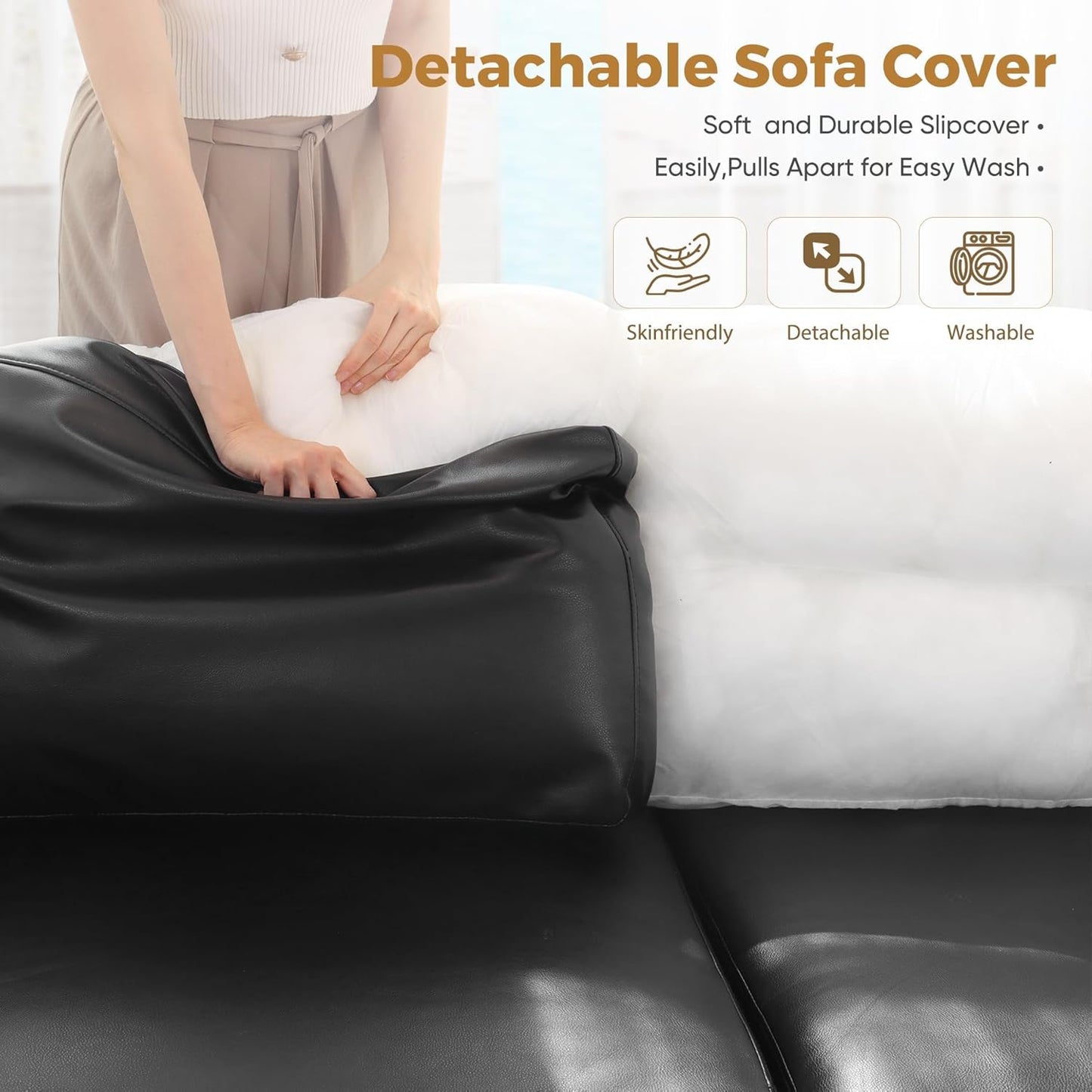 118.5" Oversized Modular Sectional Sofa, Faux Leather 6 Seater U Shaped Couch with Movable Ottoman and Storage Seat with Reversible Chaise Deep Seat for Living Room Black