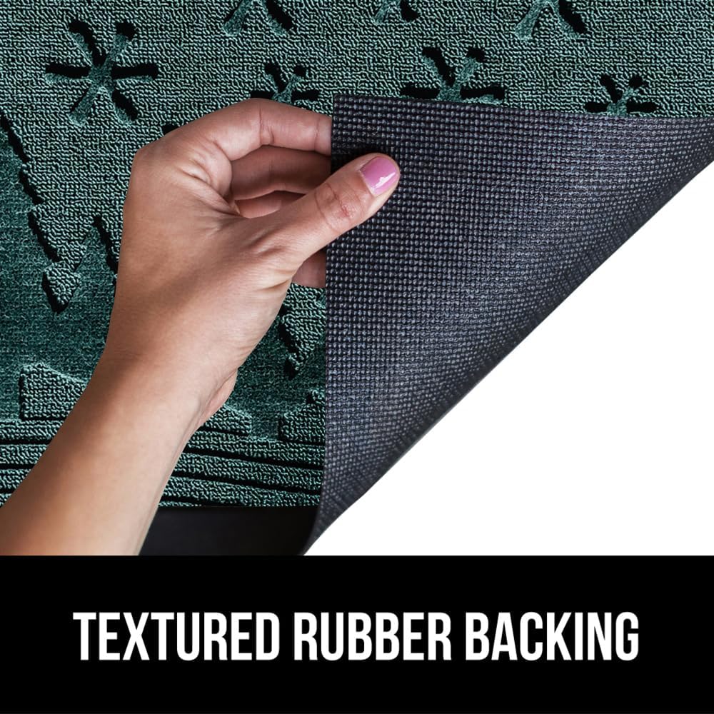 GORILLA GRIP 100% Waterproof All-Season WeatherMax Doormat, 47x35, US Designed Natural Rubber, Stain and Fade Resistant, Low Profile Indoor Outdoor Door Mats, Easy Clean Patio Mat, Green Snowscape