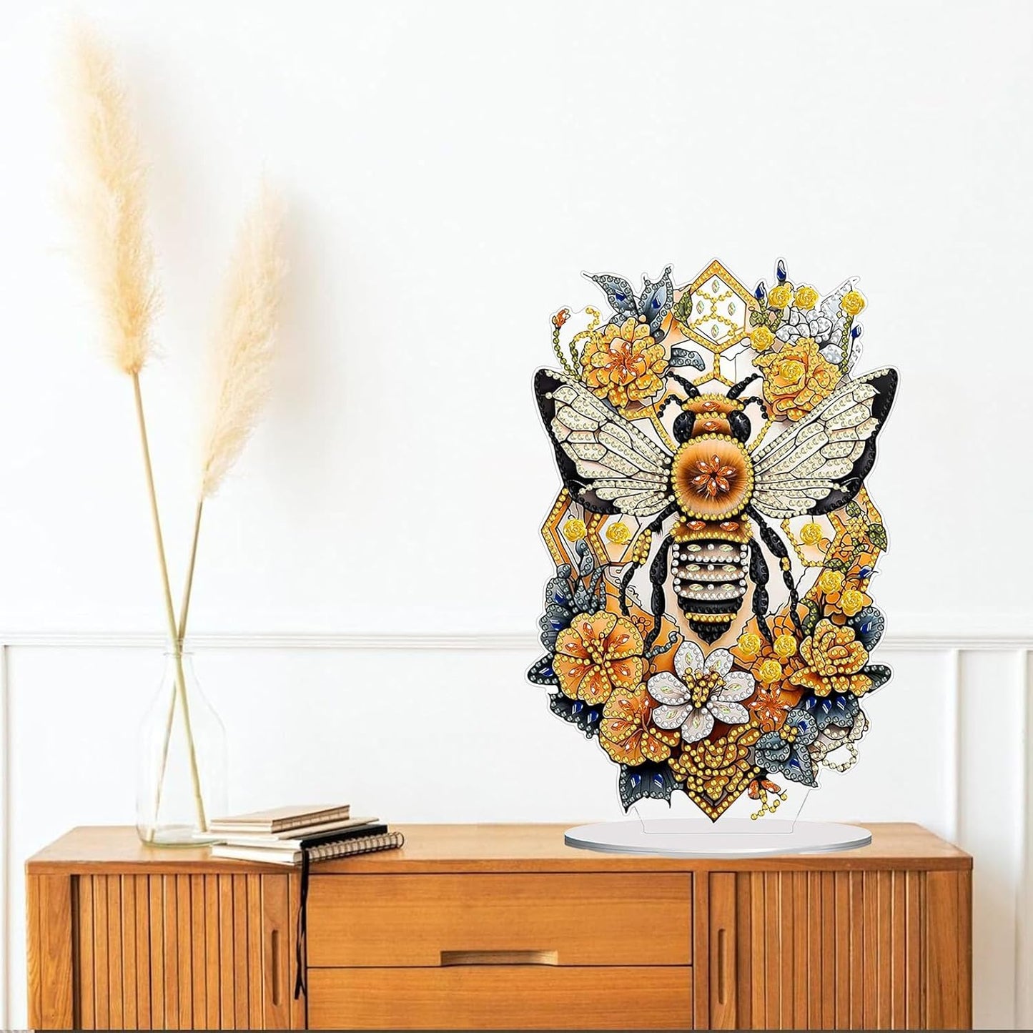 Diamond Painting Kits for Adults Beginners, 5D Full Drill Bee Crystal Art Desktop Ornament, DIY Single Sided Home Office Desk Decor, Creative Craft Gift Set with Tools