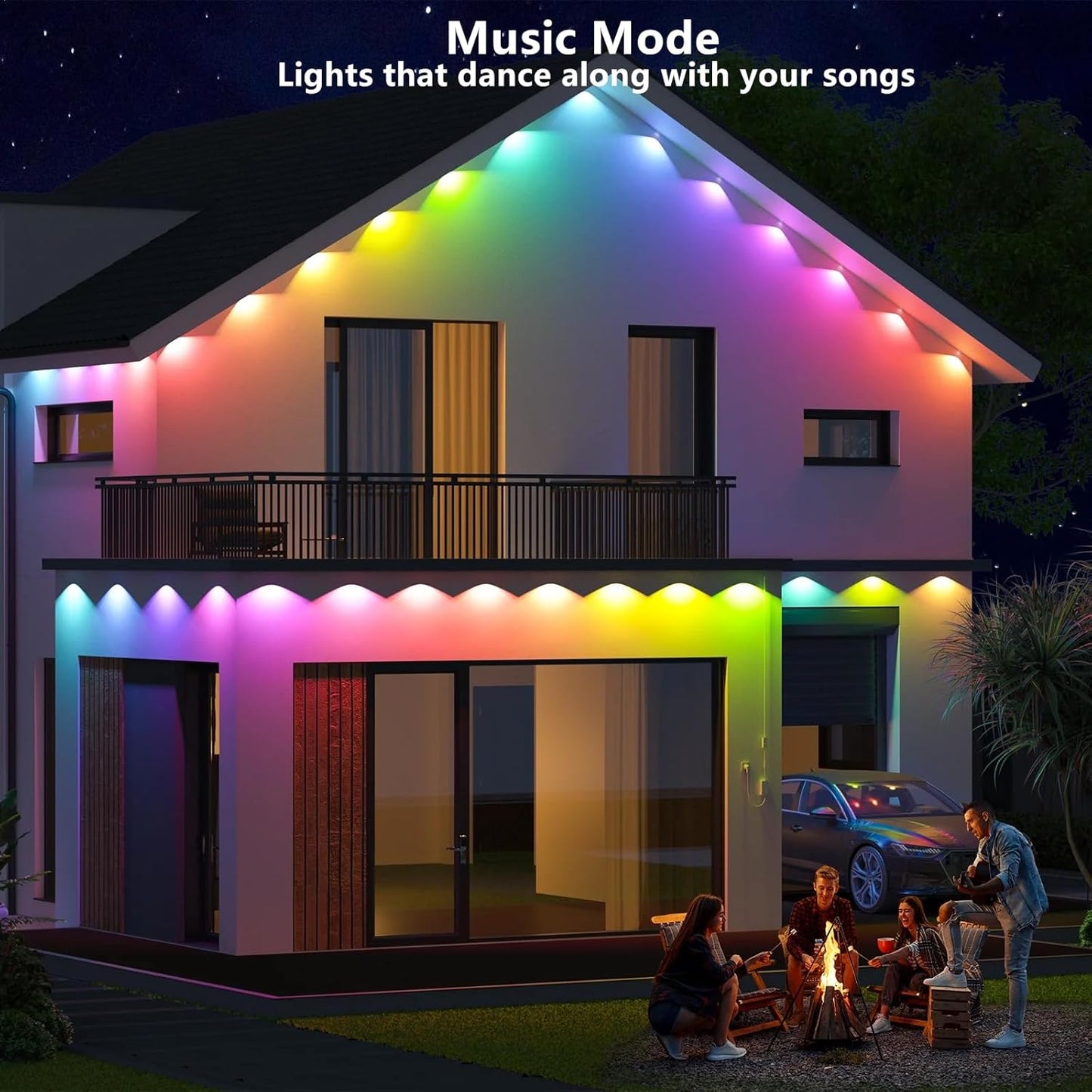 Permanent Outdoor Lights,200ft RGB + IC Smart LED Eaves Lights with App & Remote Control, IP67 Waterproof,for Christmas and All Holiday Decor,Daily and Accent Lighting,House Roof and Garden Lighting