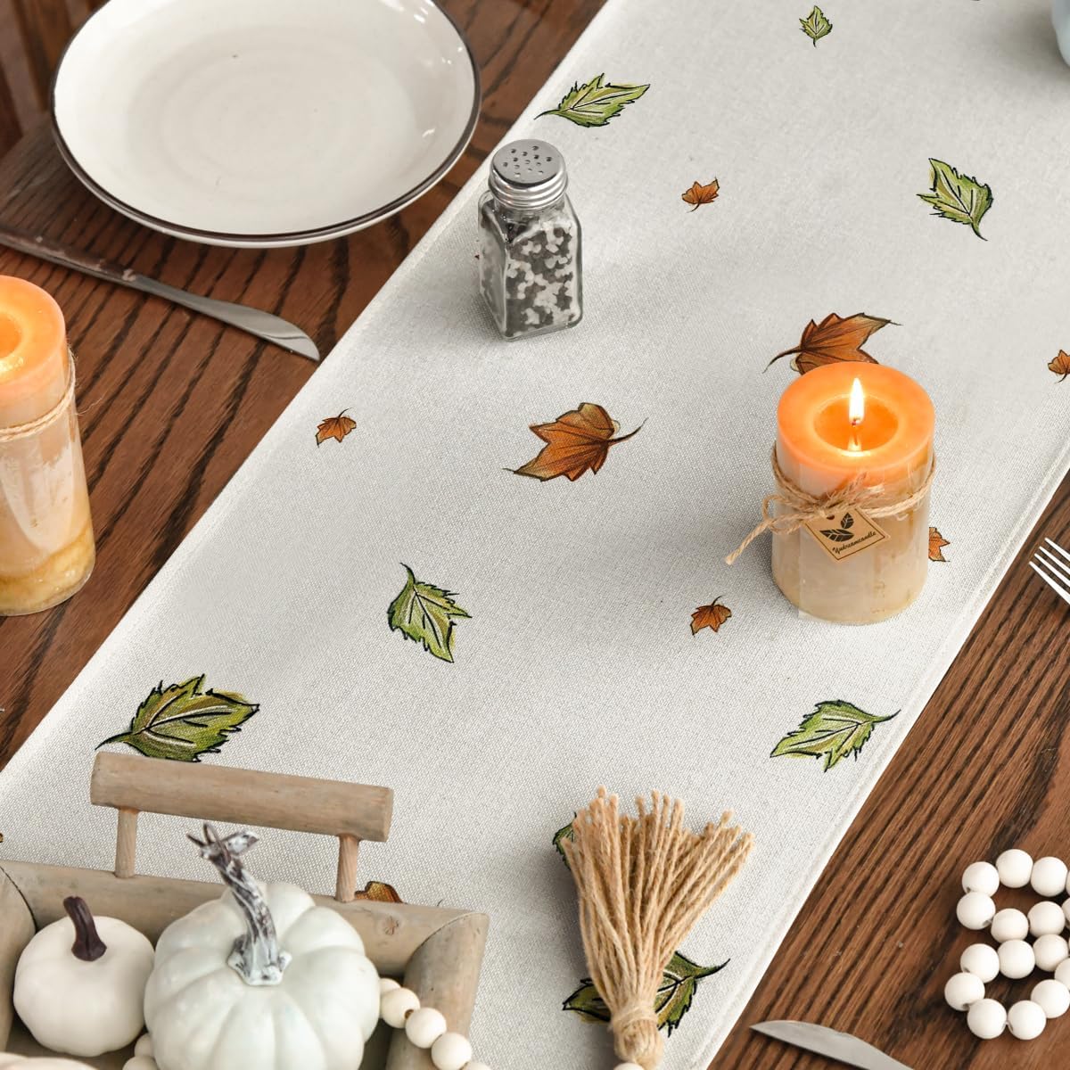 Artoid Mode Pumpkins Bowknot Maple Leaf 210 GSM Fall Table Runner, Seasonal Autumn Kitchen Dining Table Decoration for Home Party Decor 13x90 Inch