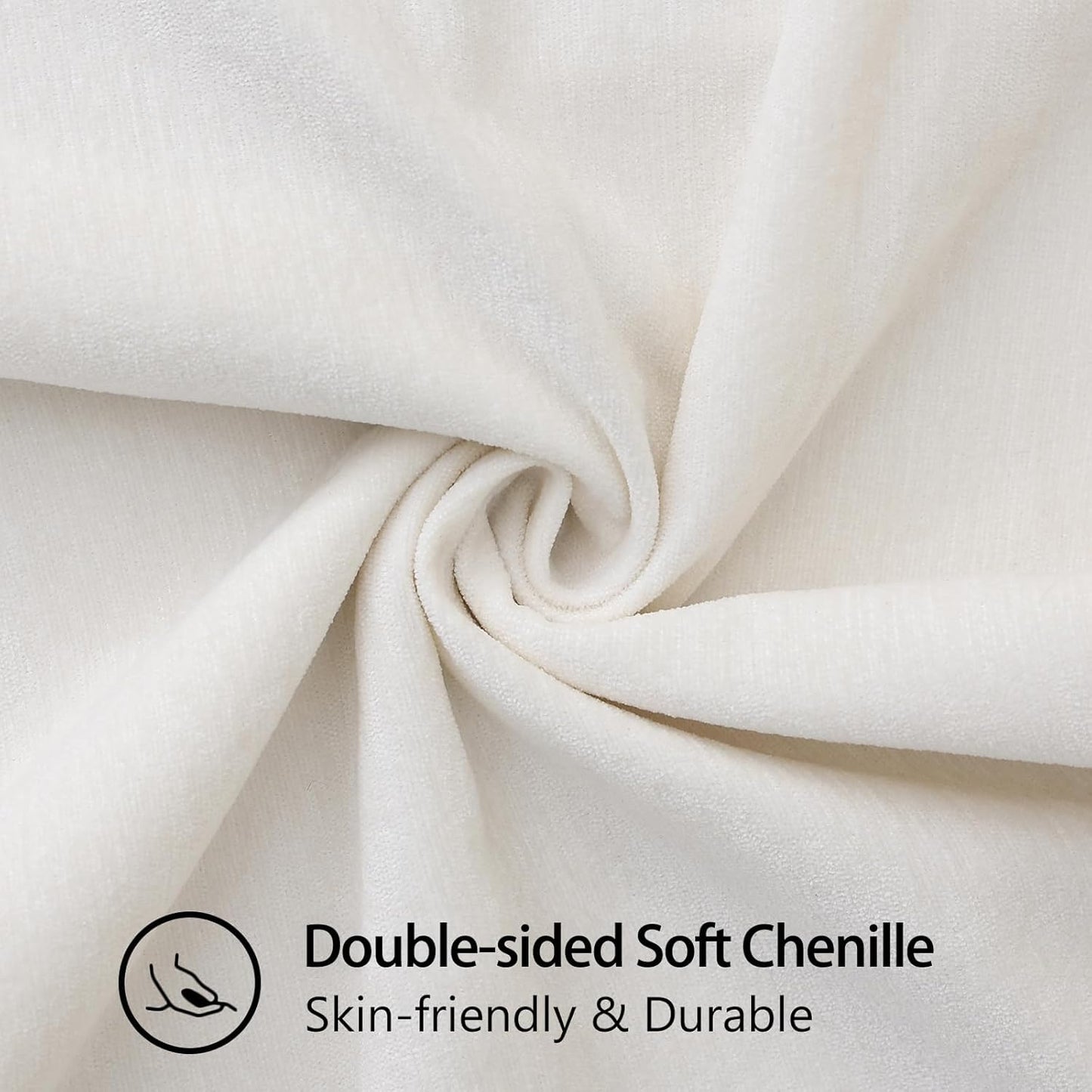 decorUhome Chenille Soft Throw Pillow Covers 24x24 Set of 2, Farmhouse Velvet Neutral Decorative Euro Pillow Covers with Stitched Edge for Couch Sofa Bed Home Decor, Cream White