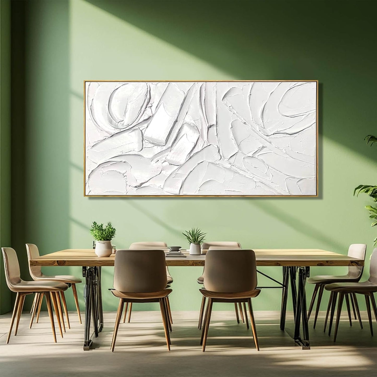 Abstract Oil Painting Artwork Framed Canvas Art Maximalist Decor 24"x48" Modern Painting Wall Art Kitchen Decorations Wall White Office Decor