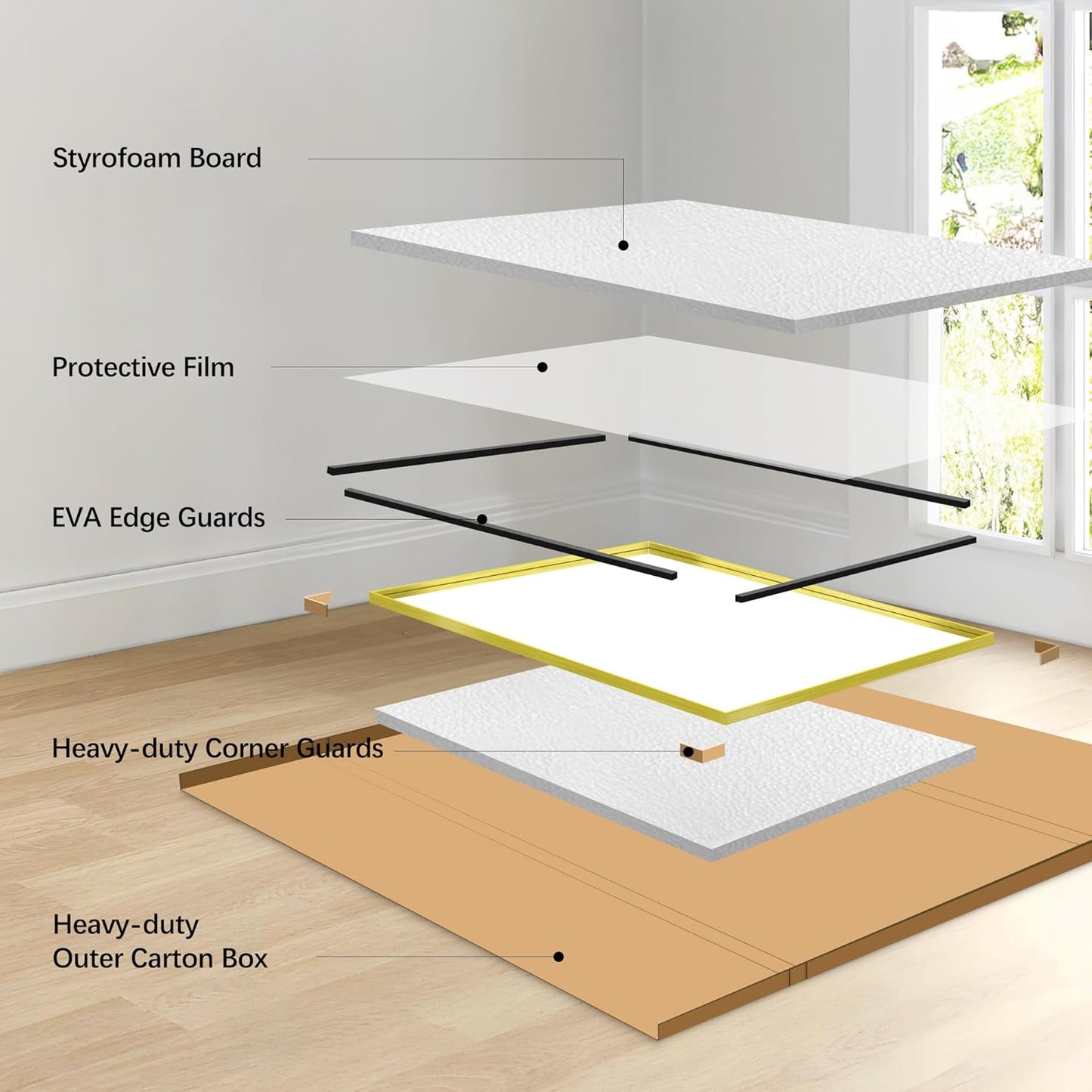 Gold Bathroom Mirror, 60x40 Inch Rectangular Framed Mirror, Large Wall Mounted Bathroom Vanity Mirror Over Sink for Bedroom,Restroom, Living Room, Hangs Vertically or Horizontally