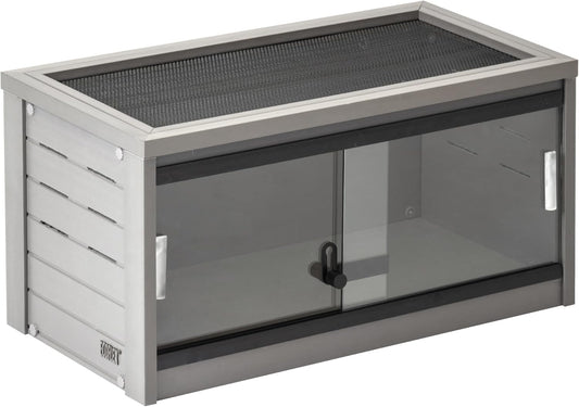 New Age Pet ECOFLEX 24-Inch Mojave Reptile Lounge in Grey - Durable Wood Plastic Composite Habitat with Ventilated Side Panels, Removable Sliding Glass Doors, and Mesh Screen Top