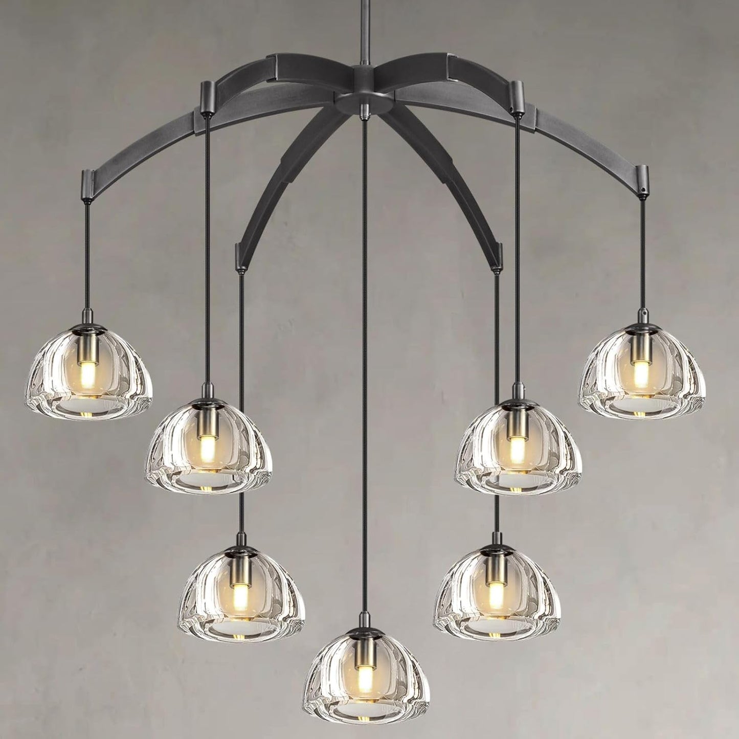 Modern Crystal Chandeliers, Black Round Chandelier for Dining Room, Large Arc Chandelies for Living Room, 7-Light Dining Room Light Fixture 34" Pendant Light Chandelier for Staircase Bedroom