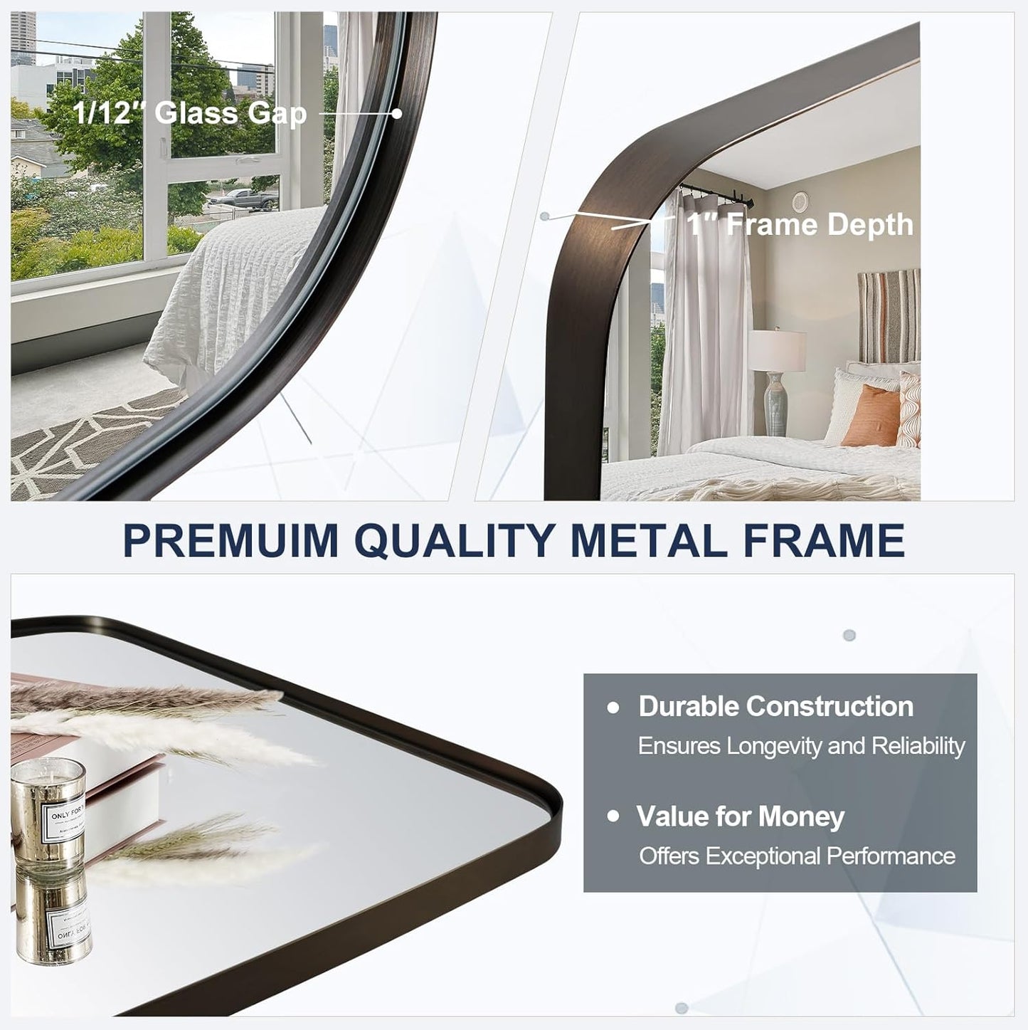 ANDY STAR Bronze Oblong Mirror, 36x48 Inch Brushed Bronze Oval Mirror for Bathroom with Stainless Steel Metal Frame, Wall Mouned for Bathroom, Living Room, Entryway