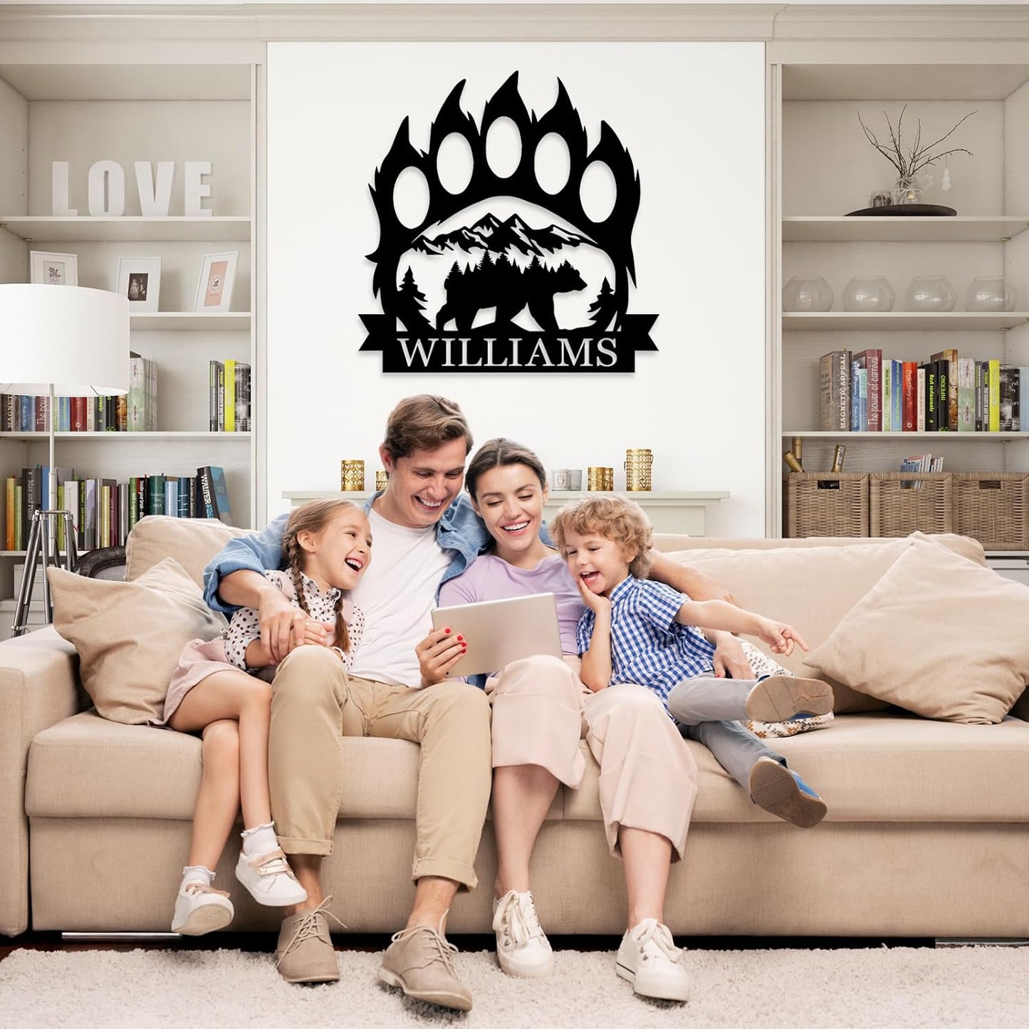 Personalized Bear Paw Metal Wall Decor, Rustic Forest Bear Wilderness Sign, Forest for Living Room Indoor Decor, Rustic Cabin Hunting Bear Paw Signs