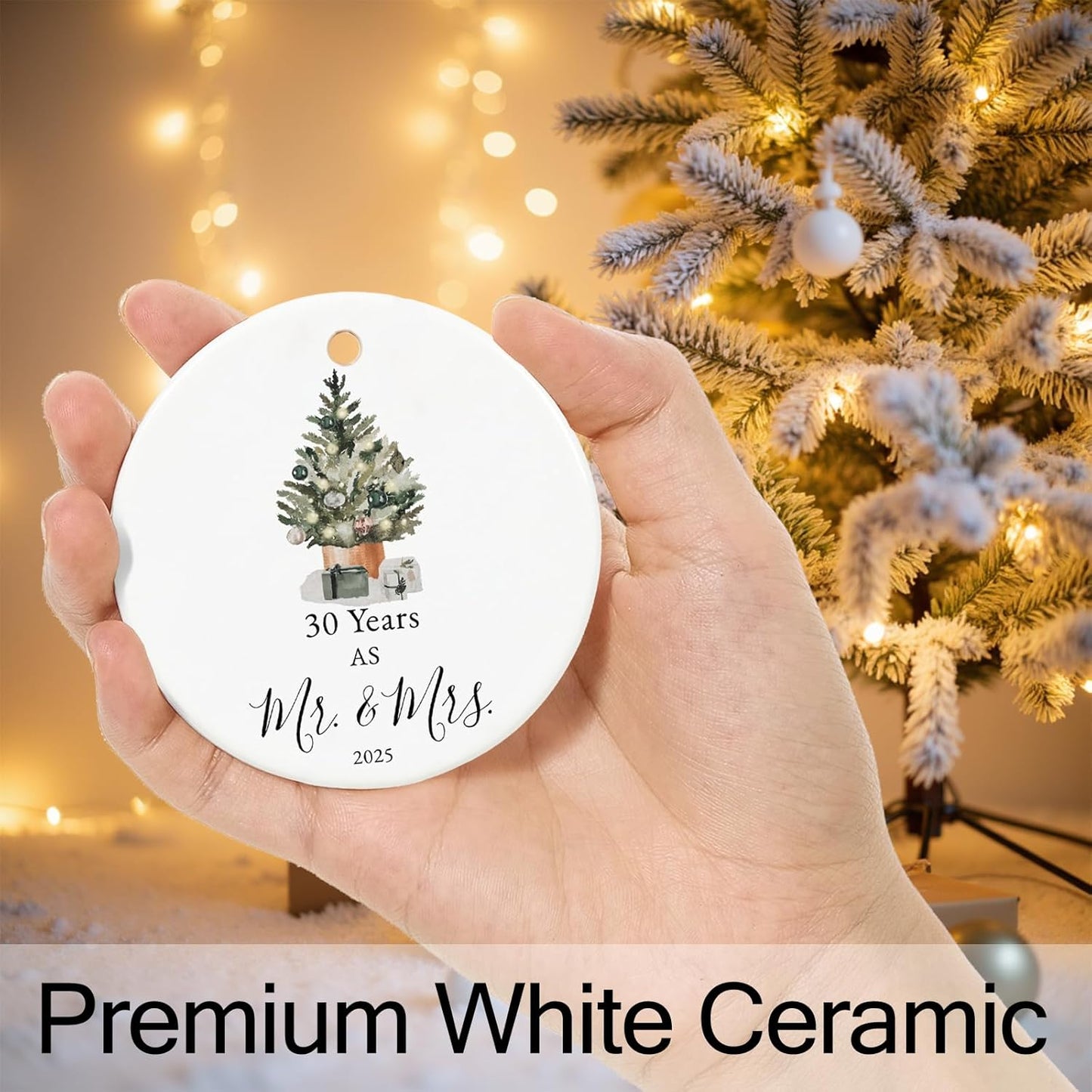 30th Anniversary Ornament Gifts for Couple,Parents, 30th Wedding Anniversary for 30 Year as Mr and Mrs Gifts, Ceramic Keepsake 30 Year Anniversary Christmas Ornaments with Ribbon and Box