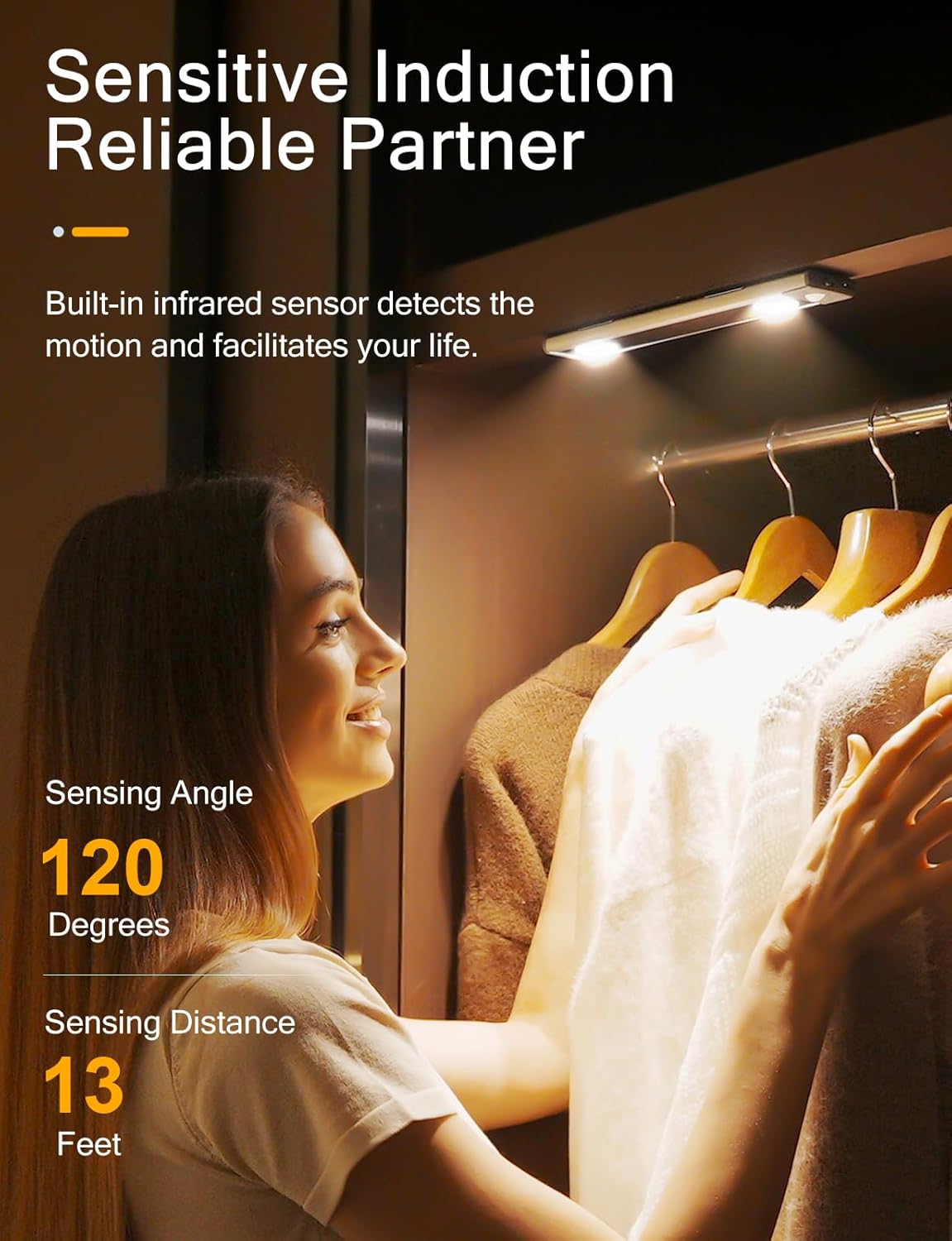 Under Cabinet Lights, Wireless Motion Sensor Light Indoor,10in LED Warm Lighting Rechargeable Battery Operated,4 Modes Night Light, Stick-On Magnetic Closet Lights for Kitchen, Hallway(2 Pack)