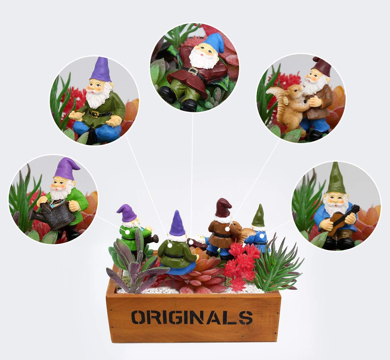 Garden Miniature Gnomes Set of 5PCS,Happy Life Gift for Outdoor Fairy Garden Yard Lawn Décor