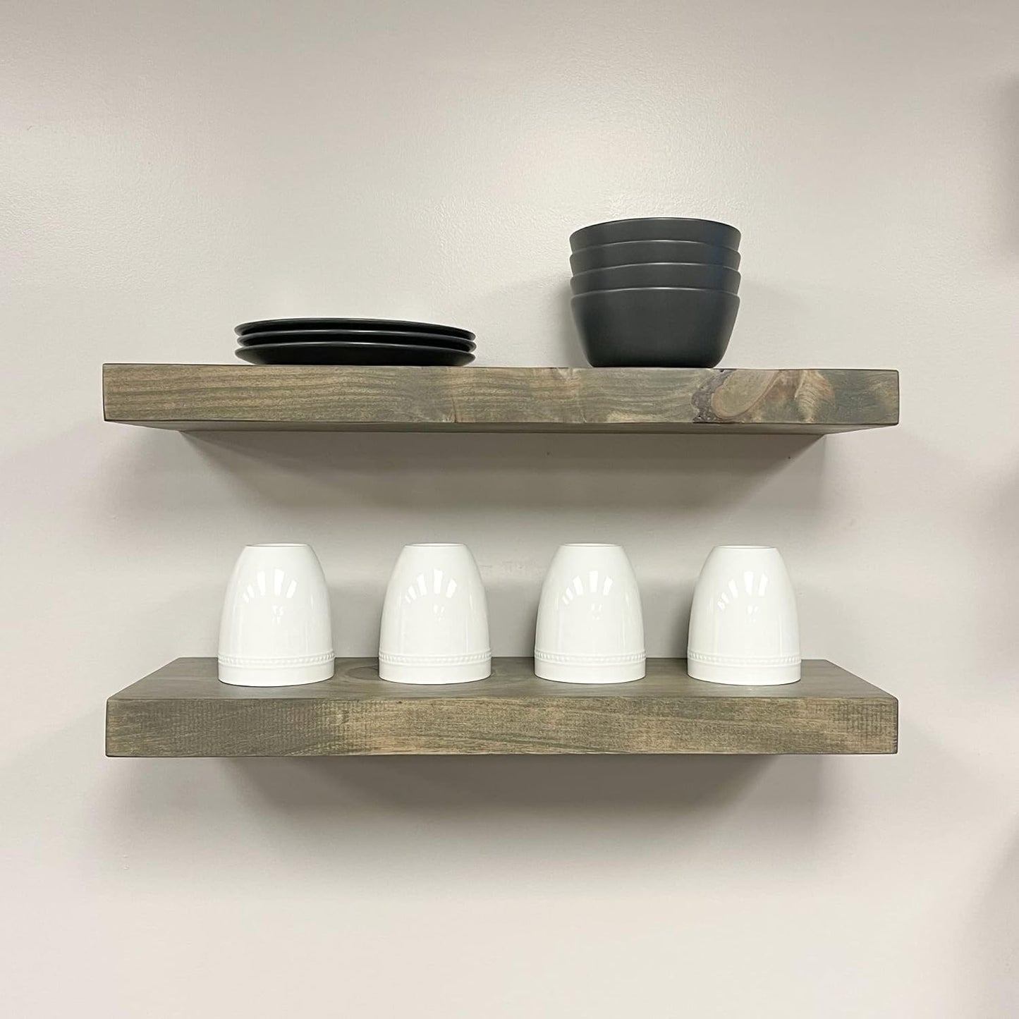 URBANDI, Rustic Floating Shelves, Set of 2, Hidden Bracket, Solid Wood, Heavy Duty, Wall Mounted Shelves, (Grey, 36Wx8D)