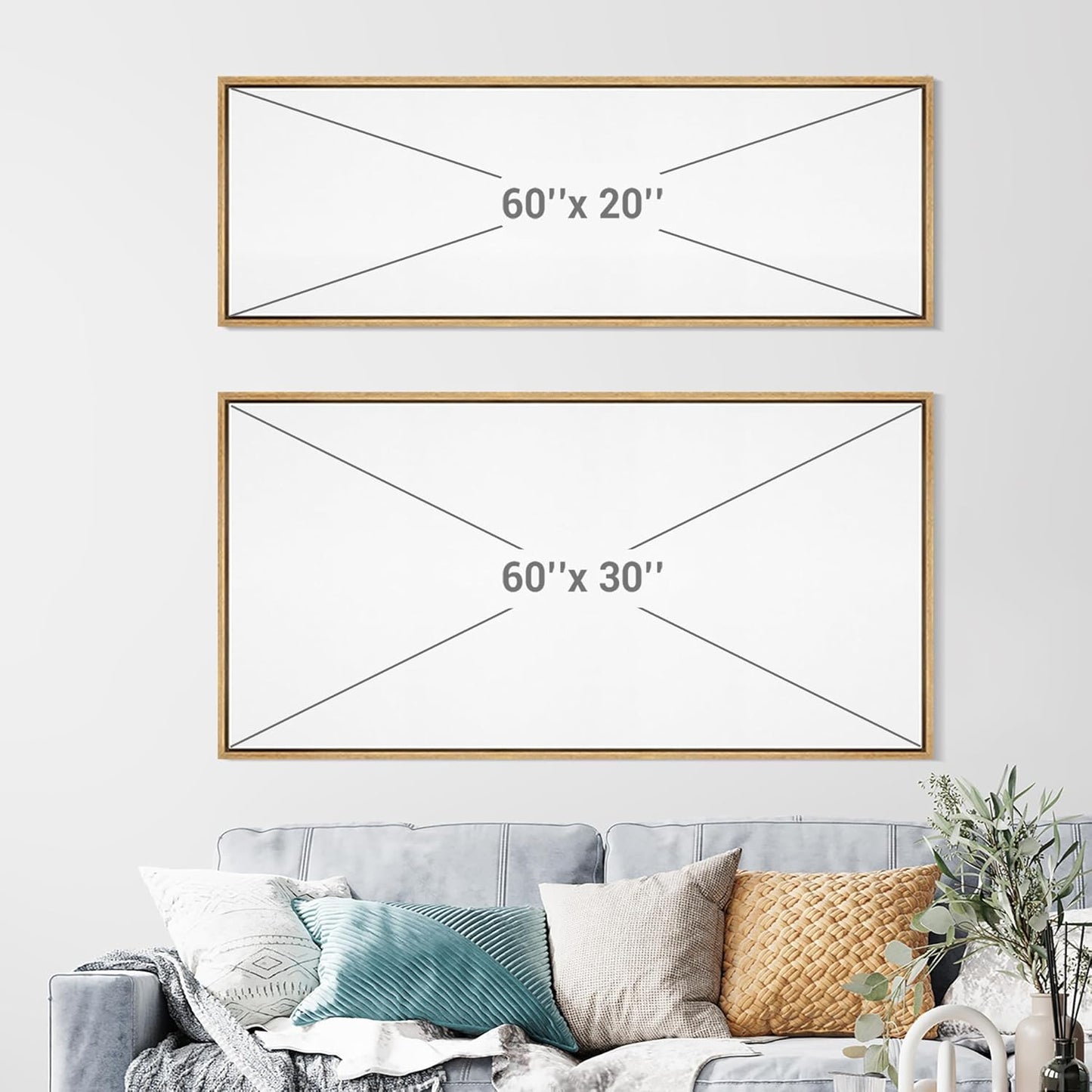 MUDECOR Large Framed Canvas Print Wall Art Cumulus Clouds Panoramic Dramatic Skyline Illustrations Antique Retro Fine Art Illustrations Decorative Colorful for Bedroom - 60"x20"