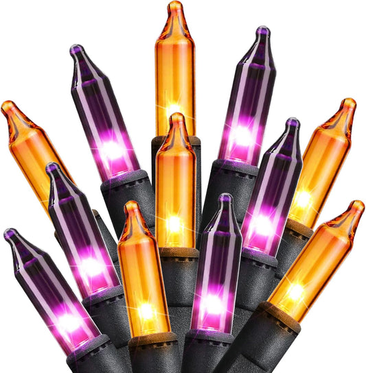 Minetom Halloween String Lights Orange & Purple 100 Count 25 Feet Incandescent Bulb Mini Lights for Indoor Outdoor Garland Party Festival Haunted House Decoration