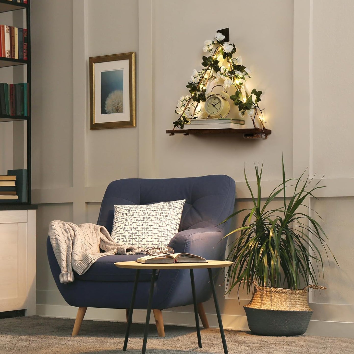 Floating Shelves for Wall,Plant Wall Decor,Hanging Shelf,Cottage Core Decor,Room Decor Aesthetic,Boho Room,Adhesive Shelves,Floating Shelves for No Drilling,Two-Piece Set(White Flower)