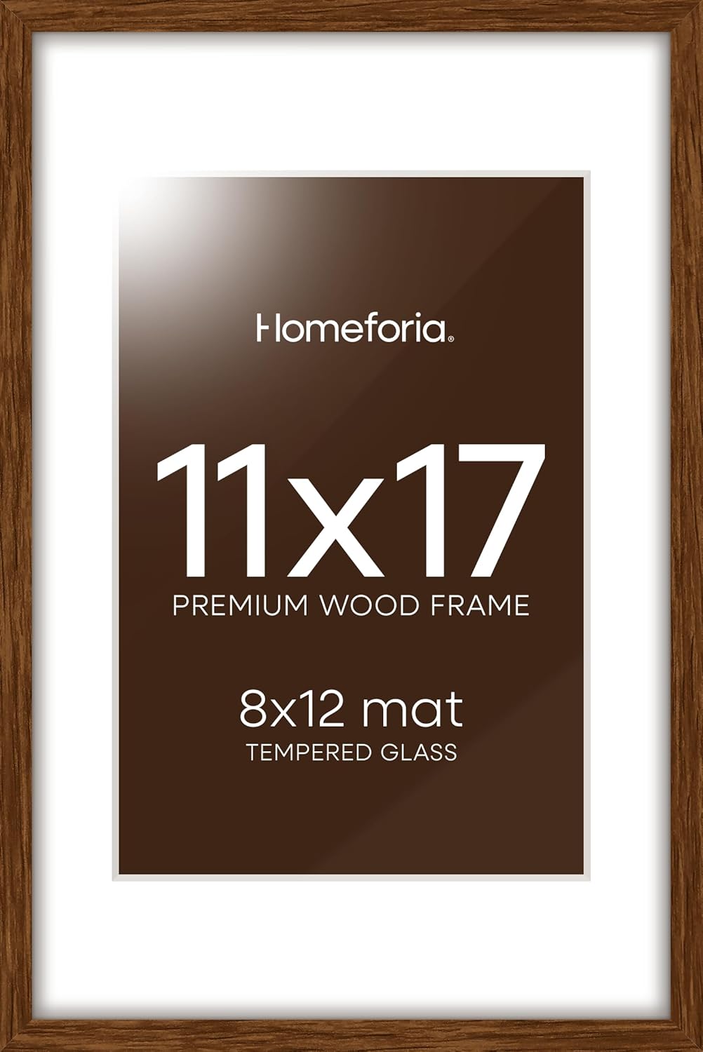 Homeforia 11x17 Brown Picture Frame, High End Dark Oak 11x17 Poster Wood Frame with Mat 8x12 Print, 11 x 17 Wooden Walnut Frame Matted to 8 x 12 Photo, 17x11 Frames, Tempered Glass, Wall Kit, Set of 1