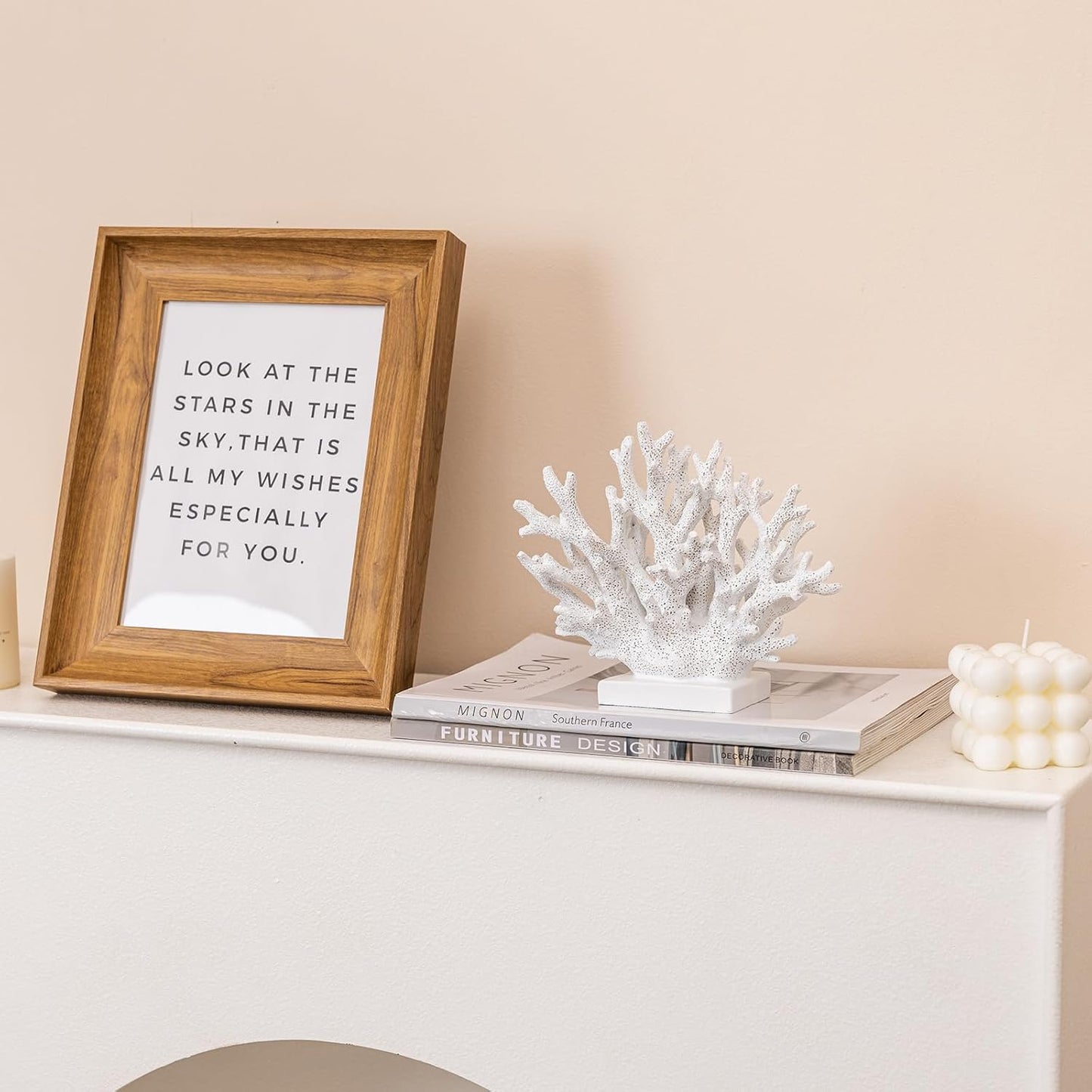 5.8" H White Coral Decor, Resin Coral Statue, Nautical Decorations for Home, Bedroom, Bathroom, Living Room, Beach/Coastal/Ocean Themed Cabinet Shelf Tabletop Decor