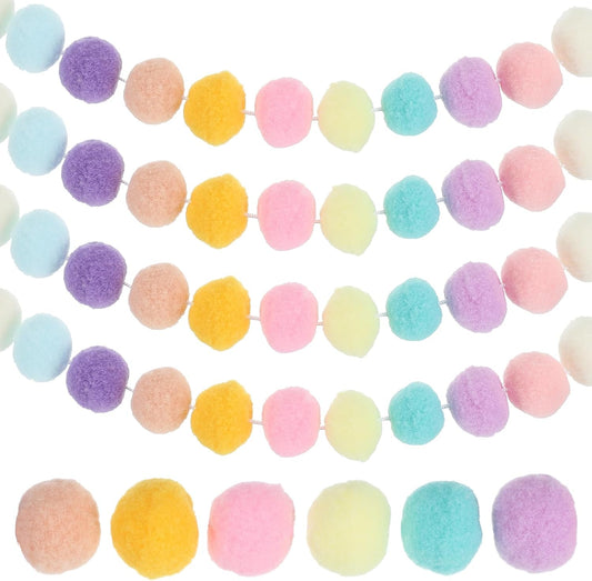PATIKIL 26Ft Pom Pom Garland Decorations, 4Pcs Colorful Felt Ball Garland Banner Cute Rainbow Pompom Hanging Decorations for Tree Ornaments Homes Decor, 10 Colors