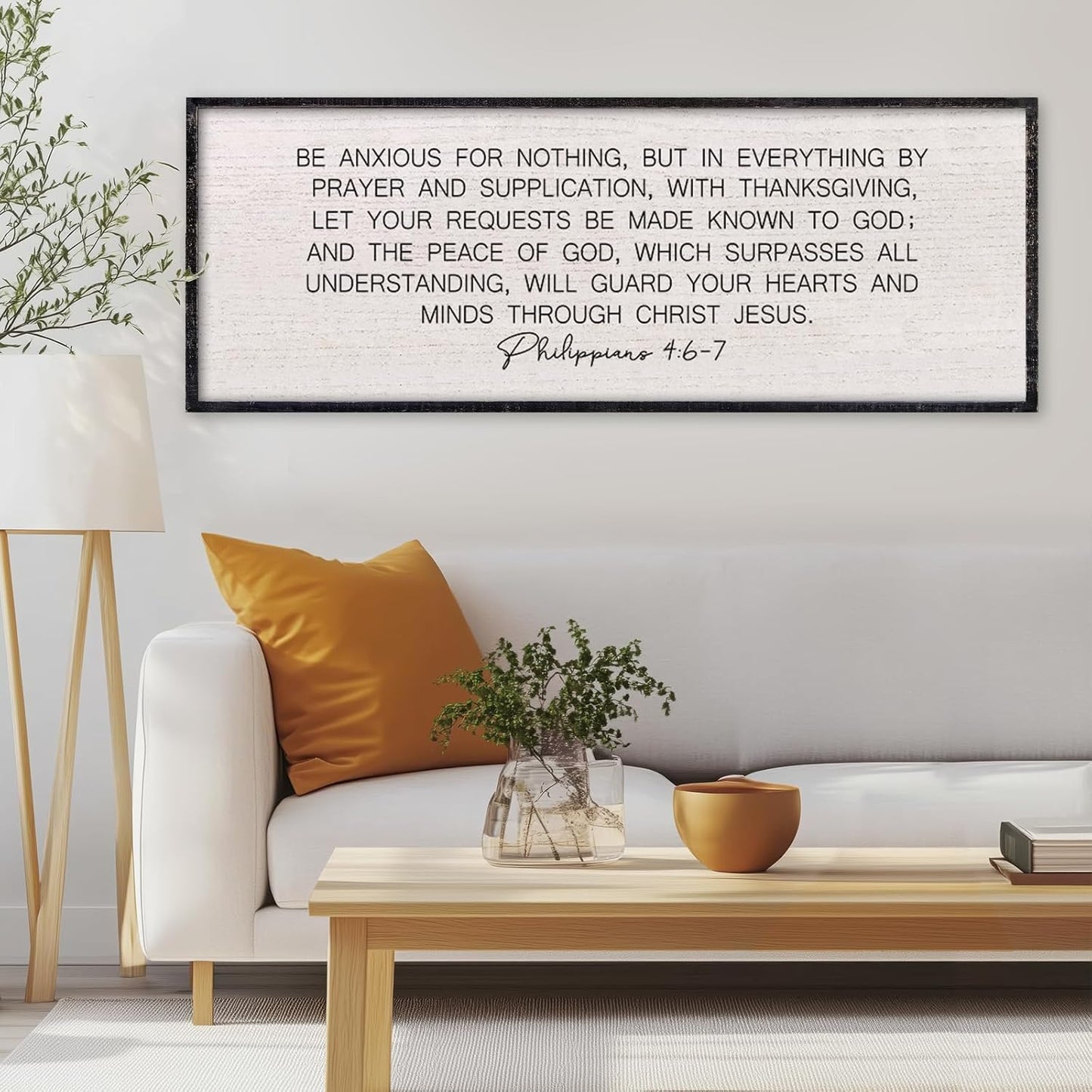 LuZhiQiang Be Anxious for Nothing Wall Decor 40"×15" Philippians 4:6-7 Bible Verse Sign Large Christian Scripture Wood Framed Hanging Decor (Black)