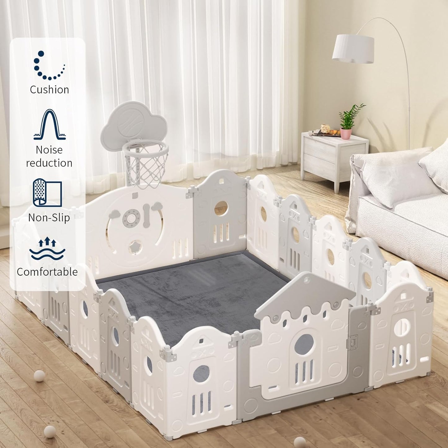 ACOMOPACK Baby Play Mat for Floor 1.3" Thick Memory Foam Play Mat 79"×157" Tummy Time Crawling with Non-Slip Bottom for Living Room,Nursery,Soft Velvet Playpen Mats for Kids,Infants（Dark Grey）