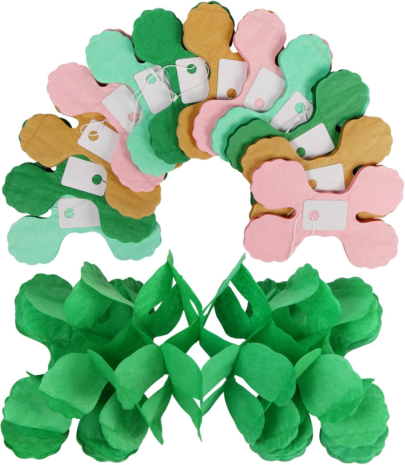 Sage-Green Pink-Gold Party-Decorations Streamers Garland - 12pcs 4-Leaf Clover Paper Streamer Wedding Bridal Shower Bachelorette Engagement Paper Flowers Banners Valentines Mothers Day Decor Ouruola